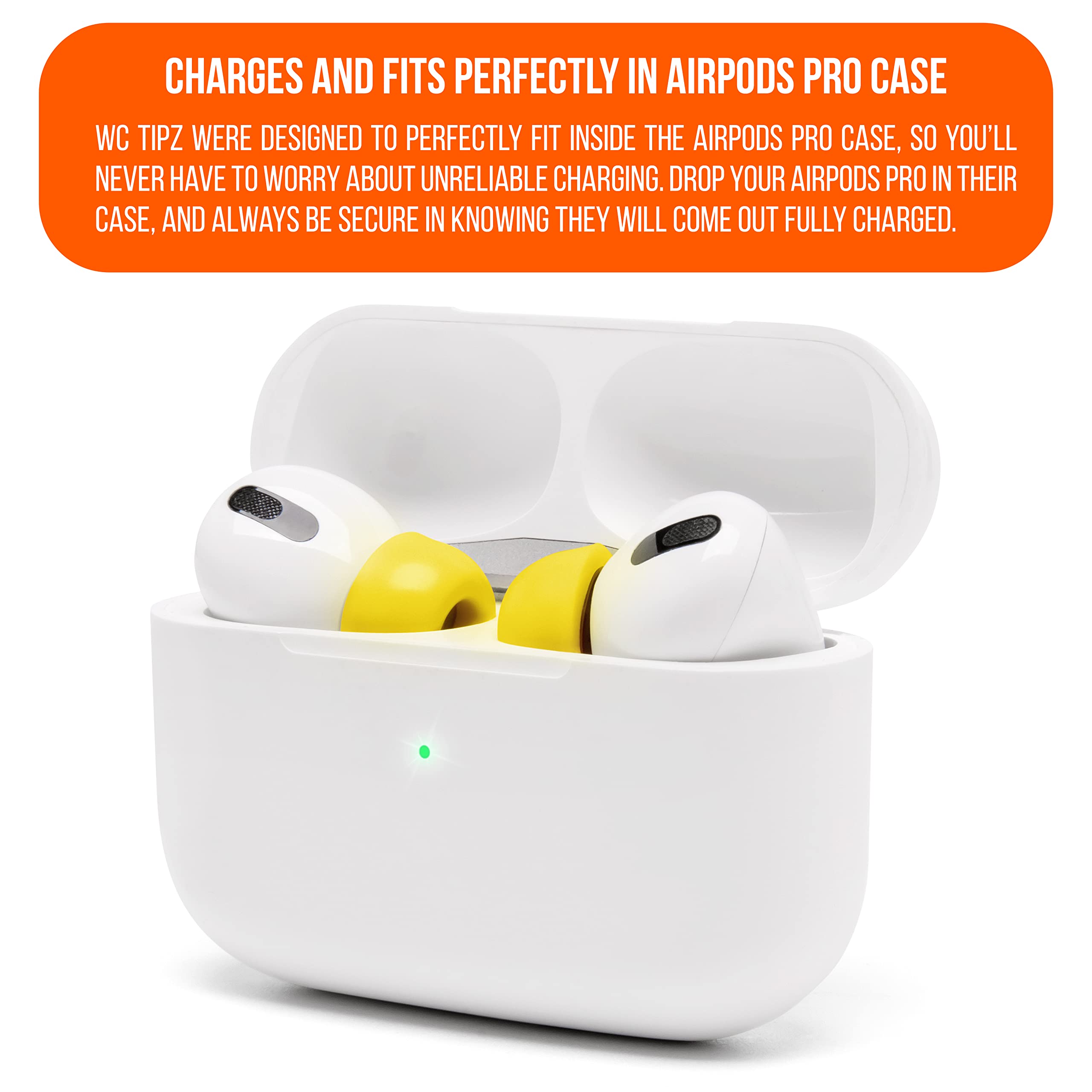 Upgraded Memory Foam Ear Tips for AirPods Pro - Enhanced Comfort & Noise Isolation | Perfect Fit for Charging Case | Neon Yellow | Ideal for Workouts, Commuting & Travel