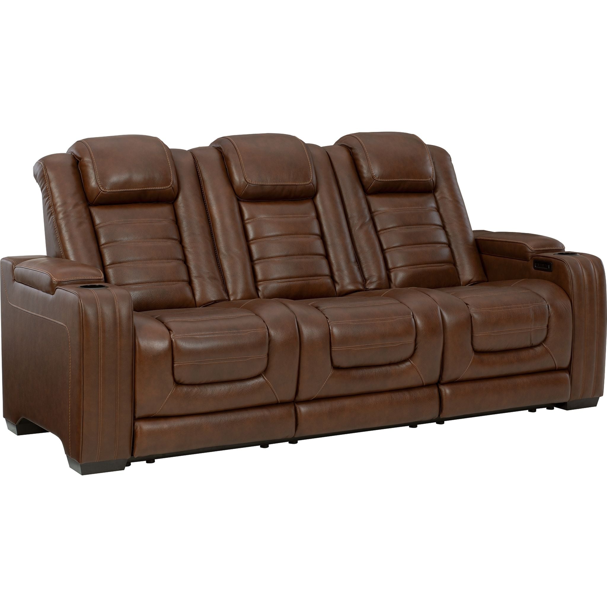 Power Reclining Sofa with USB Ports - Chocolate Brown Leather - Modern Living Room Furniture for Home Theater & Relaxation