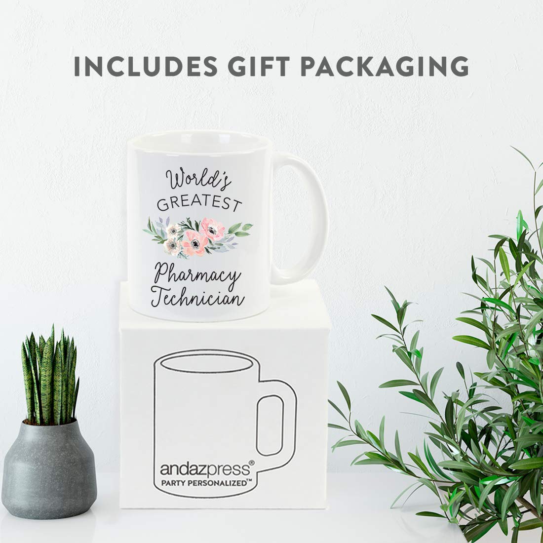 **Andaz Press 11oz Coffee Mug - Floral Bohemian Pink Anemone Design - Perfect Gift for Pharmacy Technicians, Women - Ideal for Coffee, Tea, Hot Drinks - Great for Birthdays, Christmas, Graduation (1-Pack)**