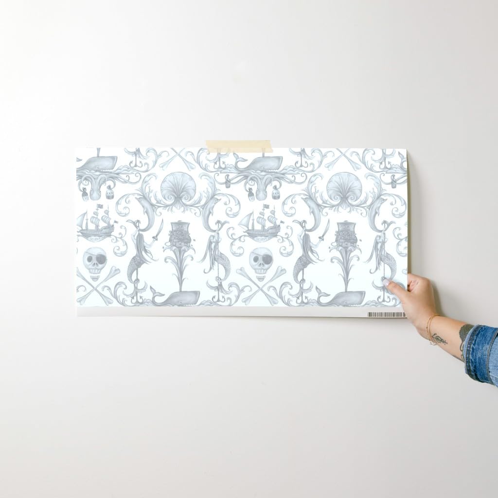 Peel & Stick Removable Wallpaper Swatch - Antique Gray Shell Octopus Nautical Mermaid Whale Pirate Nursery Decor | Self-Adhesive Wallpaper Samples by Spoonflower | Perfect for Kids' Rooms, Bathrooms & Home Accent Walls
