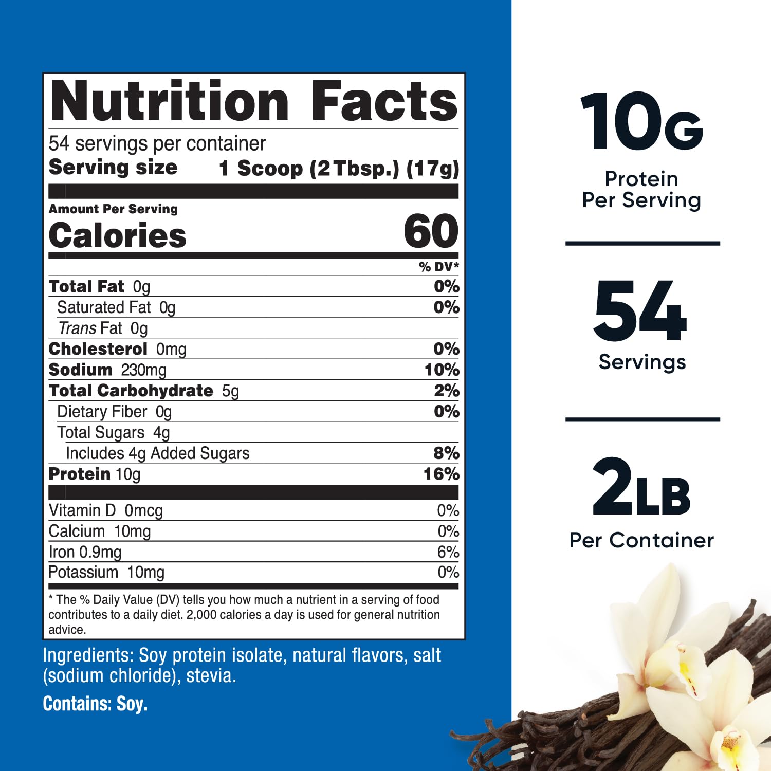 Nutricost Soy Protein Isolate Powder, 2 LB Vanilla - 10g Protein Per Serving, Vegan, Non-GMO, Gluten-Free for Smoothies, Baking & Post-Workout Recovery
