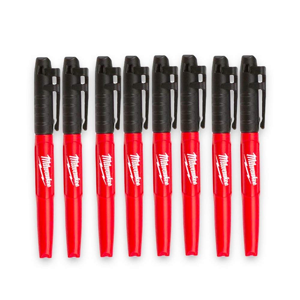 Milwaukee Inkzall Fine Point Black Markers (8-Pack) – Ideal for Construction, Woodworking & DIY Projects