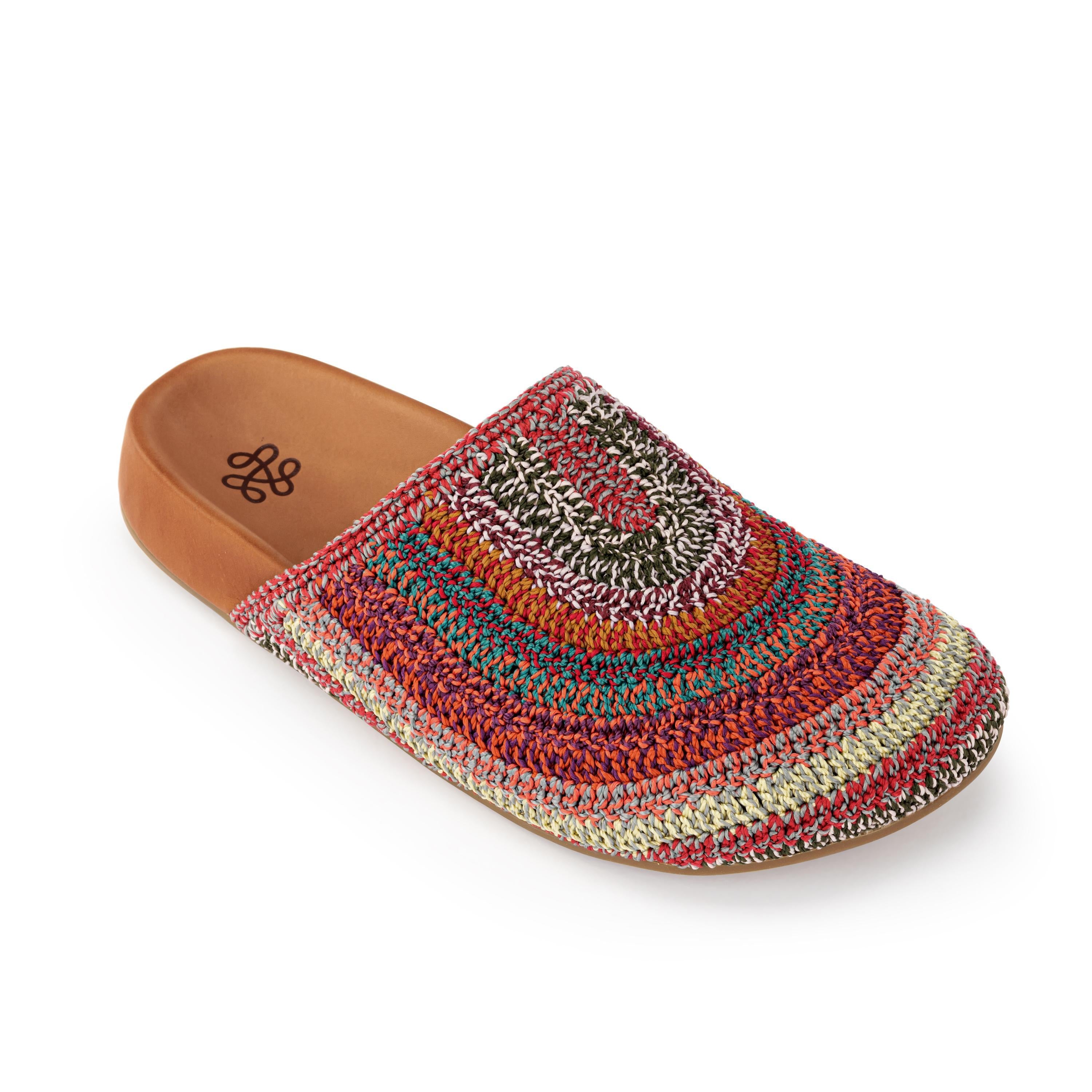Handmade Crochet Bolinas Clogs with Sunset Stripe Design - Comfortable Slip-On Shoes for Beach, Garden & Casual Wear