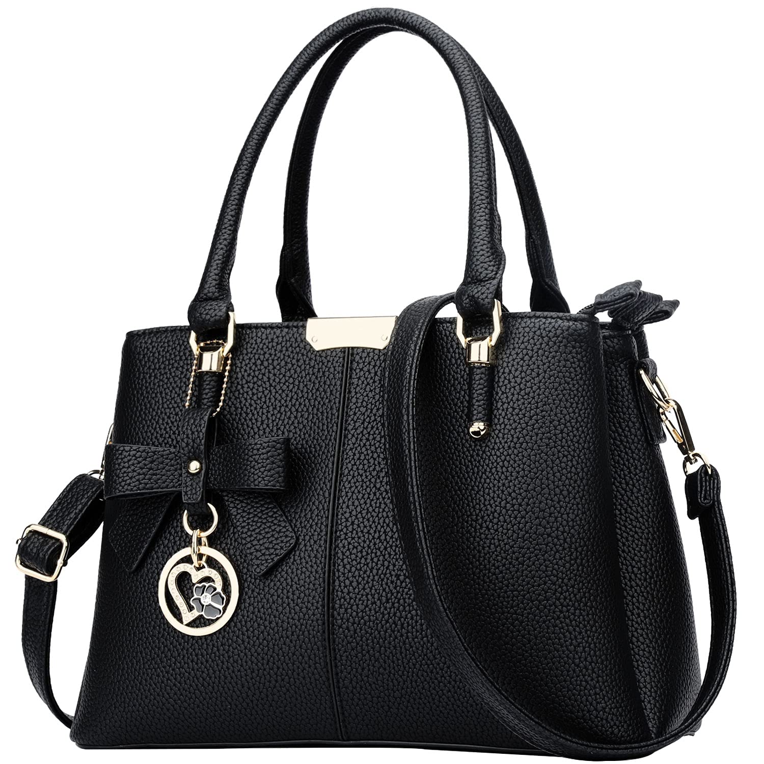 KKXIU Women's Leather Satchel Handbag with 3 Zippered Compartments - Top Handle & Adjustable Shoulder Strap - Fashionable Work Tote for Office, Travel & Everyday Use