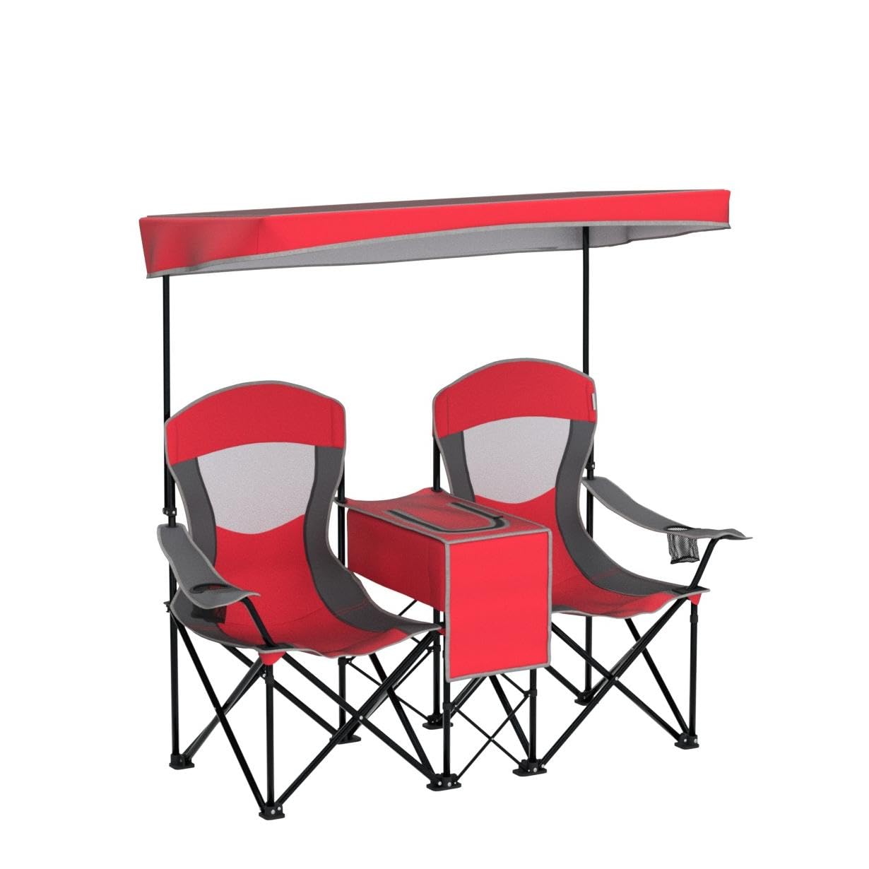 SAFSTAR 2-Person Folding Camping Chair with Shade Canopy - Portable Beach Chair with Cup Holder, Mini Table & Carrying Bag - Compact Outdoor Chairs for Camping, Backyard, Patio, Pool & Beach Picnics - Red
