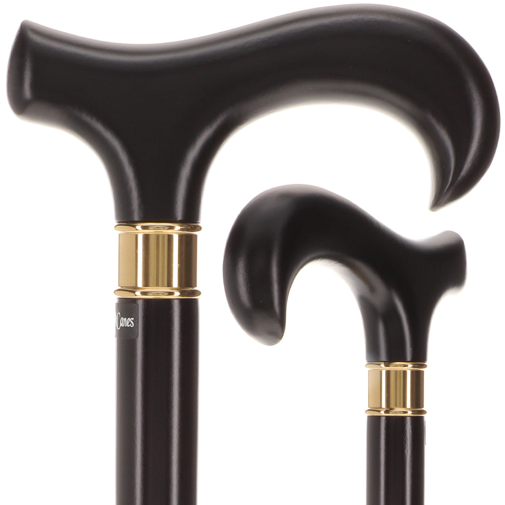 Extra Long Super Strong Black Derby Walking Cane - Beechwood Shaft & Brass Collar (Model V2055) - Ideal for Seniors, Hiking & Mobility Support