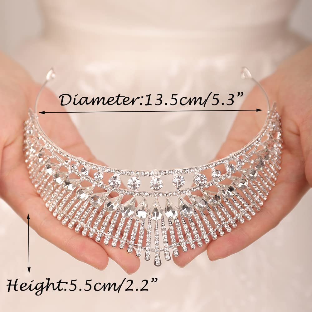 JWICOS Silver Tiara Queen Crown for Women - Elegant Bridal Wedding Headpiece, Crystal Princess Tiara for Girls, Rhinestone Hair Accessories for Birthday, Pageant, Prom, Quinceañera & Special Occasions (Silver)