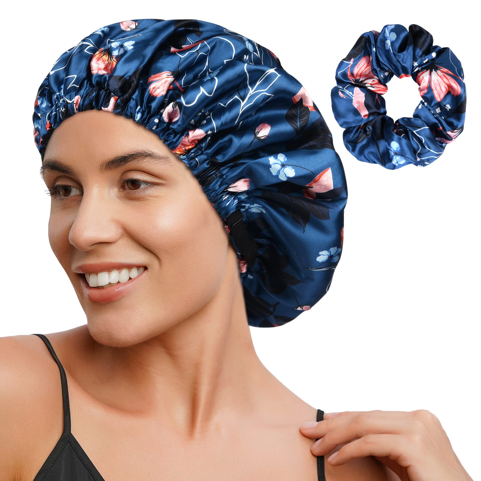 YANIBEST Double Layer Satin Silk Bonnet for Women - Adjustable Sleeping Hair Bonnet for Curly & Natural Hair - Perfect for Nighttime Hair Protection & Styling