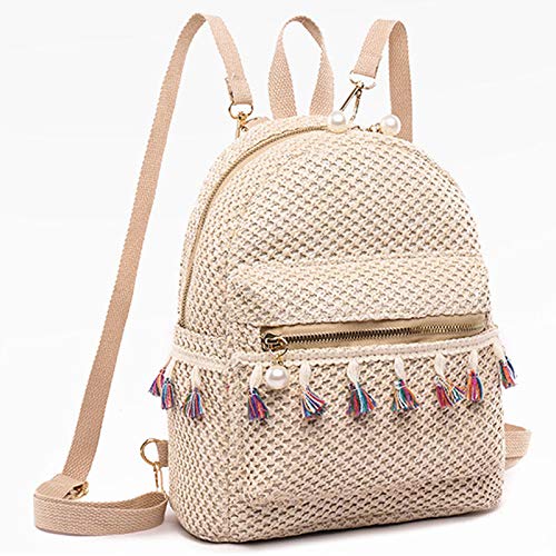 Stylish Women's Small Tassel Straw Woven Backpack - Convertible Crossbody Shoulder Bag for Beach, Travel & Daily Use | Boho Chic Summer Accessory