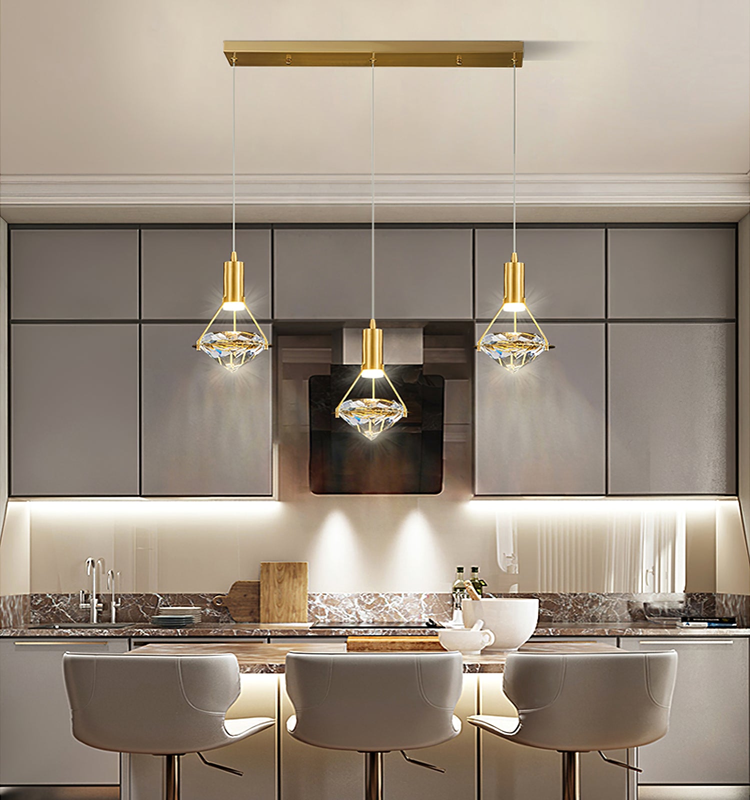 Elegant Diamond Pendant Light - Modern Crystal Chandelier for Dining Room, Bedroom, or Living Room Decor