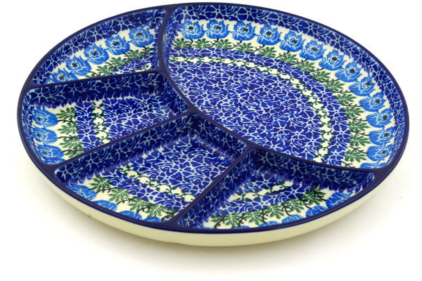 10-Piece Divided Serving Dish Set - Blue Rosette Wreath Design for Parties, Buffets & Holiday Gatherings | Elegant Appetizer Platter for Charcuterie, Desserts & Snacks