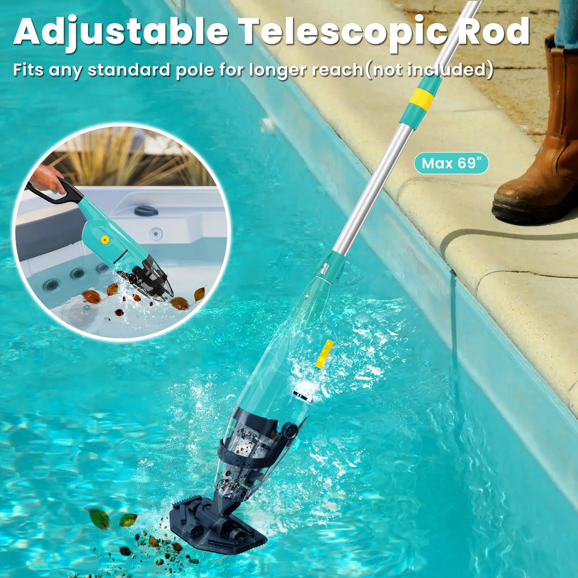 EFURDEN Cordless Rechargeable Pool Vacuum Cleaner - 60 Min Runtime, Handheld for Above Ground & Inground Pools, Spas, Hot Tubs - Efficient Sand & Debris Removal - Lightweight Green Design (Perfect for Quick Pool Maintenance & Seasonal Cleaning)