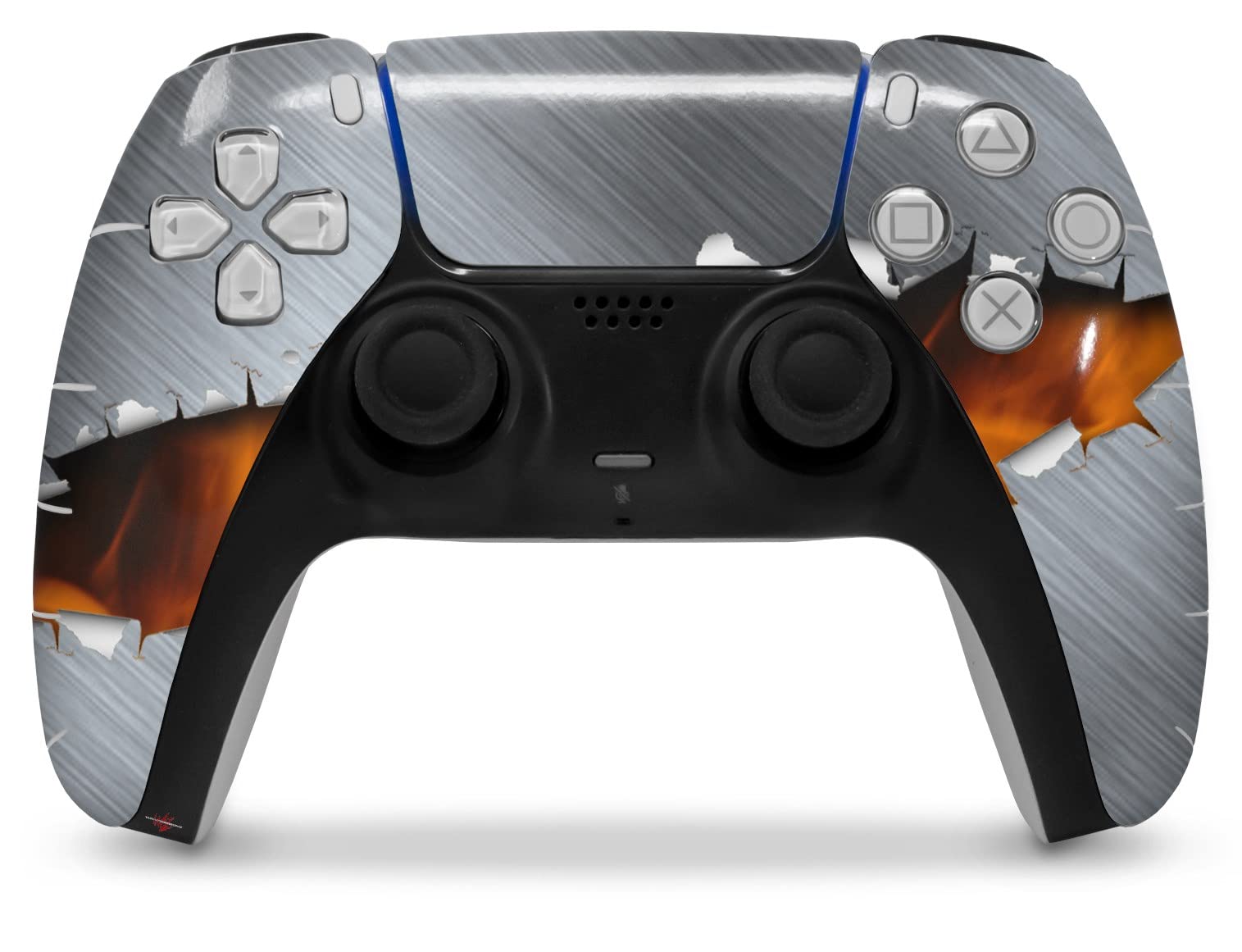 PS5 DualSense Controller Skin Wrap - Ripped Metal Fire Design for Gaming Protection