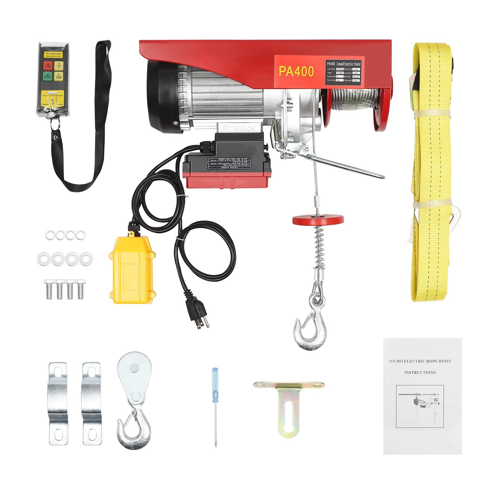 110V Electric Wireless Hoist Winch - 880Lbs Capacity Remote Control Crane Lift for Factory, Garage, Warehouse, Construction & Mining | Heavy Duty Lifting Equipment for Industrial & Home Use