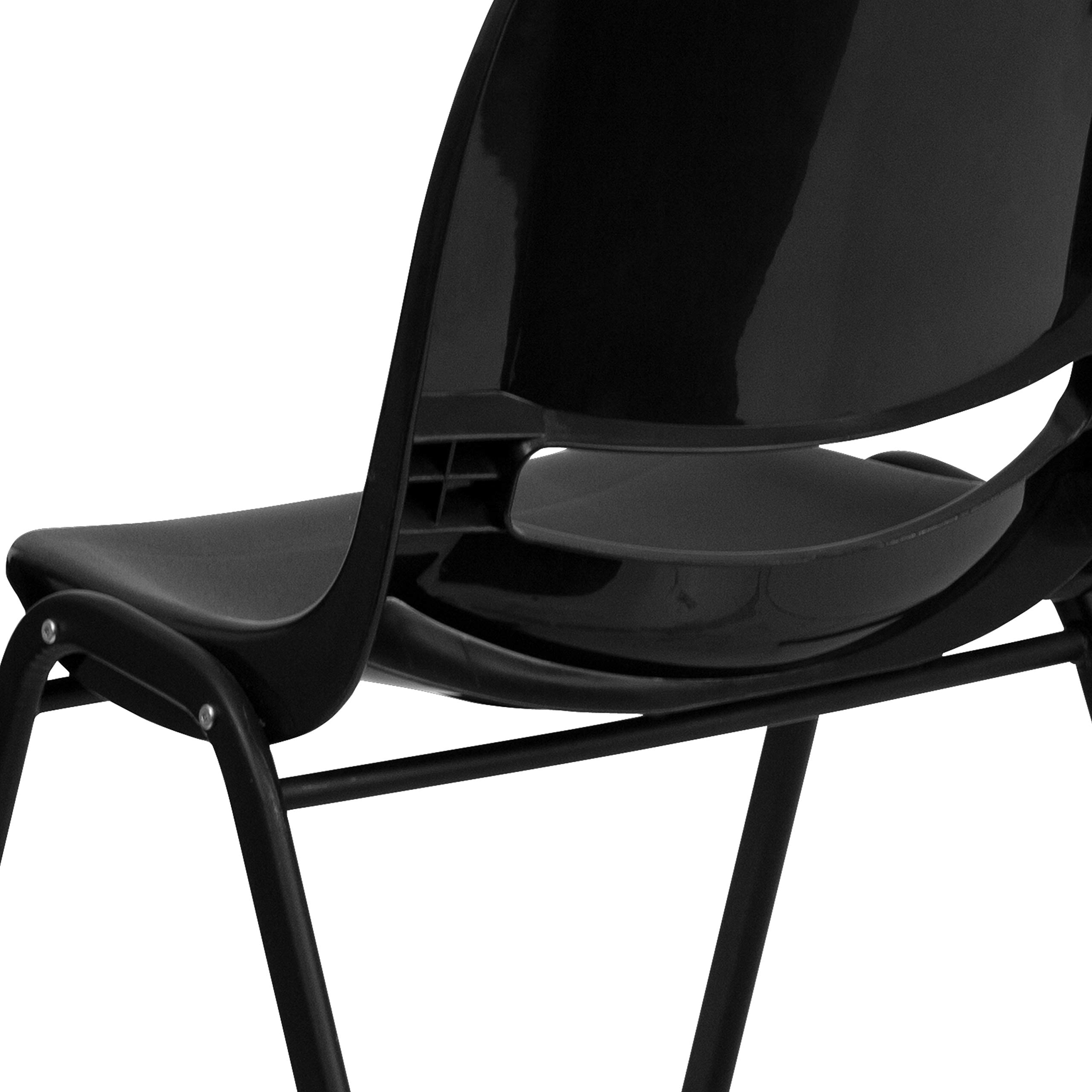 EMMA + OLIVER Black Ergonomic Shell Student Stack Chair - Comfortable Classroom & Office Guest Chair for School, Conference Room, and Home Study