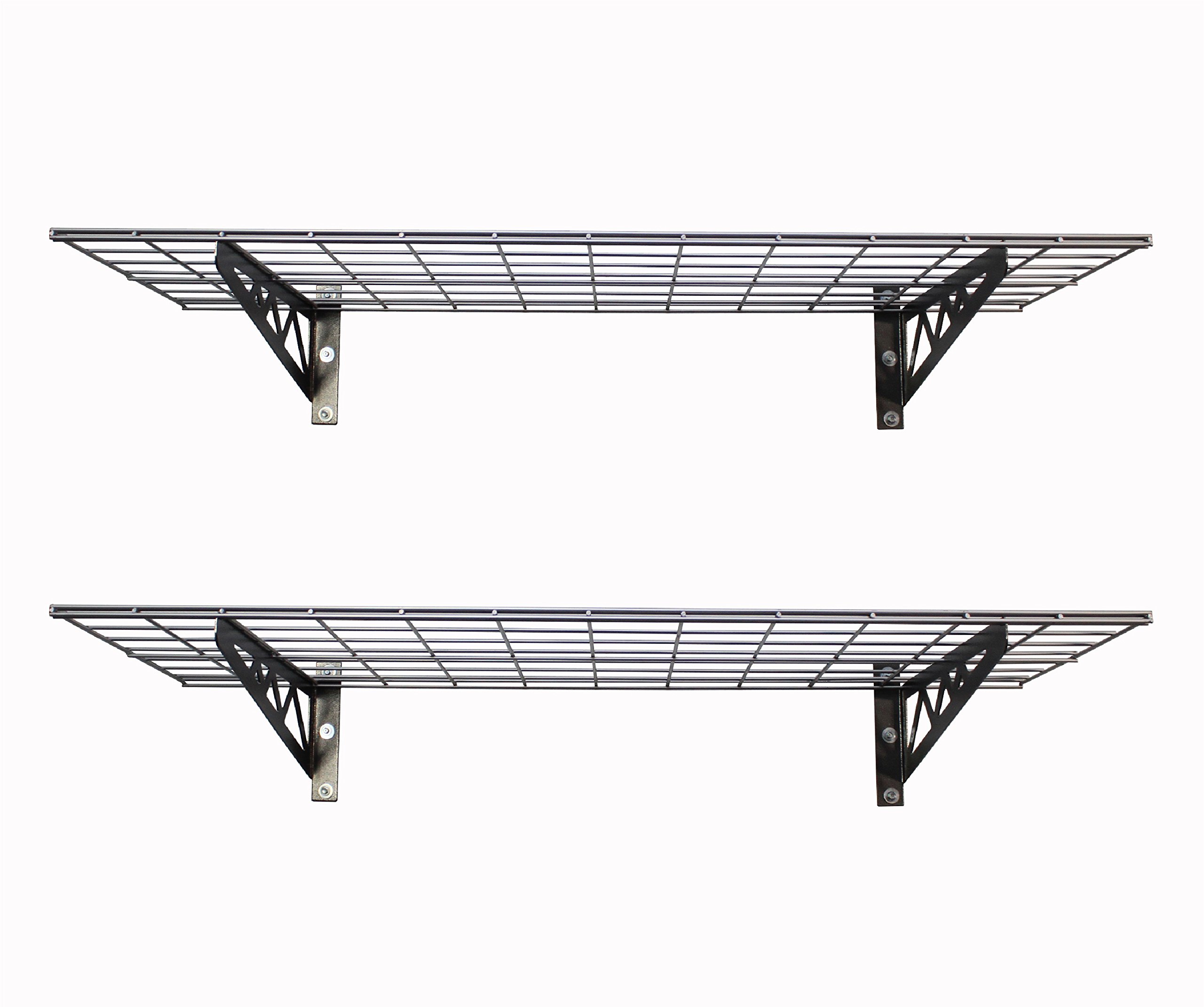 MonsterRax Heavy Duty Garage Wall Shelf Set of 2 - 500lb Capacity, White or Hammertone Finish, 3 Size Options with Bike Hooks (18