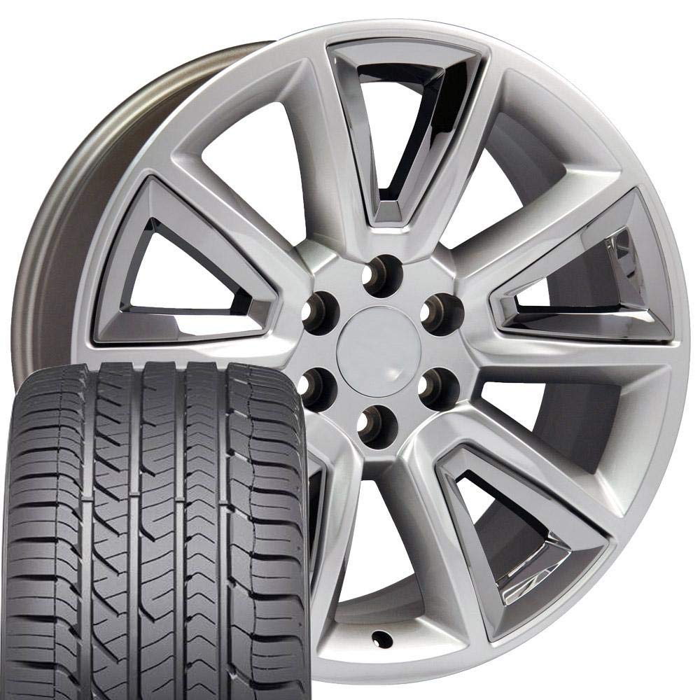 22x9 Chrome Insert Hyper Black Wheels & Goodyear Tires Set for GMC Chevy Trucks & SUVs (Fits Chevrolet Tahoe, Hollander 5696) - Off-Road & Street Performance Upgrade