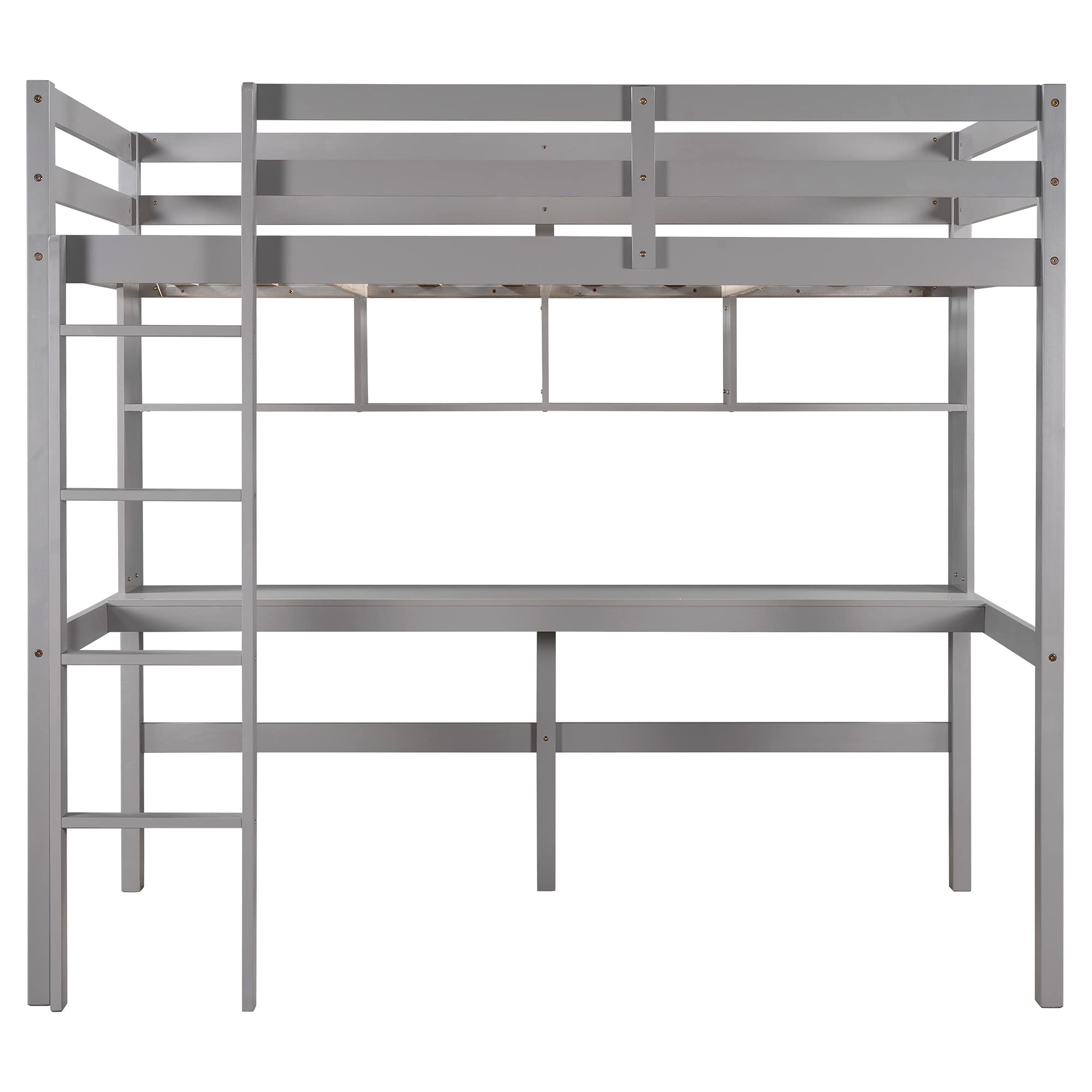 LZ LEISURE ZONE Twin Loft Bed with Study Desk & Shelves - Solid Wood Bunk Bed Frame for Teens & Adults - Space Saving Twin Size Loft Bed No Box Spring Needed (Gray) - Perfect for Small Bedrooms, Dorms & Apartments