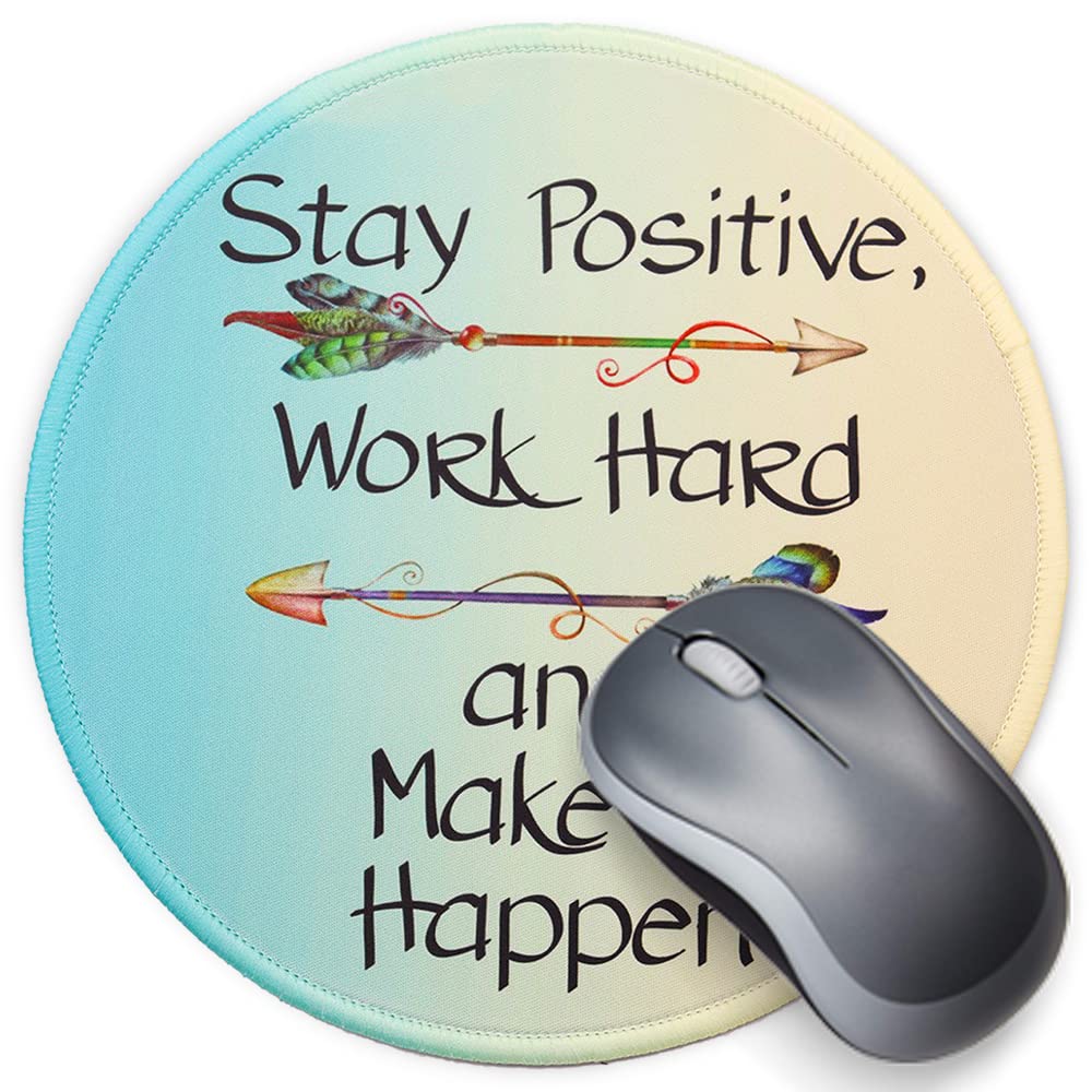 Non-Slip Round Mouse Pad with Stitched Edge - 7.9 x 7.9 Inch Washable Rubber Base Mouse Mat for Computer, Laptop, Home & Office Use - Perfect for Gaming, Work and Daily Computing (Make IT Happen)