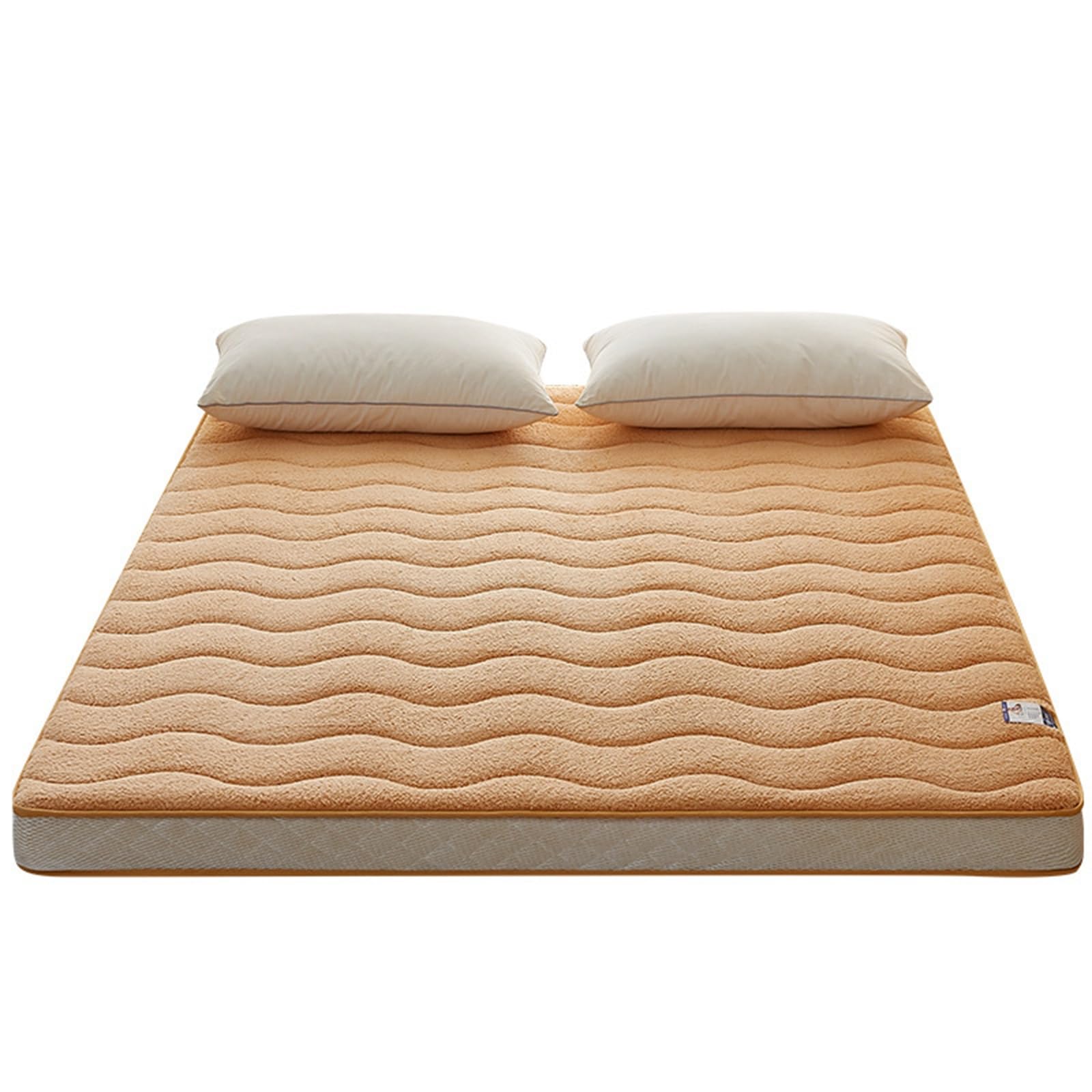 LXBche Double Portable Japanese Futon Mattress - Foldable Tatami Floor Mattress for Home, Camping & Couch - Roll Up Sleeping Pad (Lambskin Camel) | Perfect for Guest Beds, Travel & Small Spaces