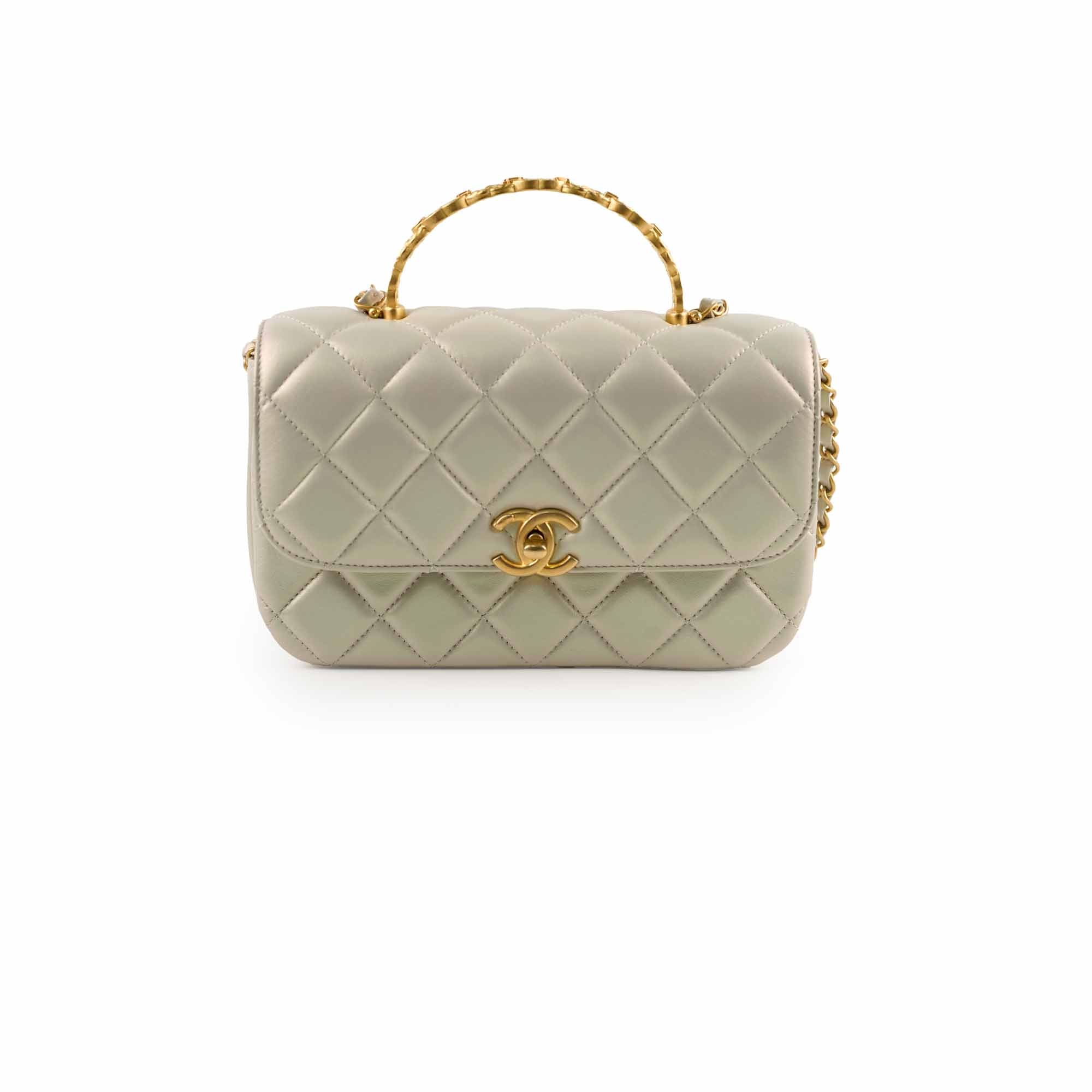 Chanel Iridescent Pearl Flap Bag with Top Handle - Microchipped Authentic Luxury Handbag for Women | Perfect for Evening Parties, Weddings & Special Occasions