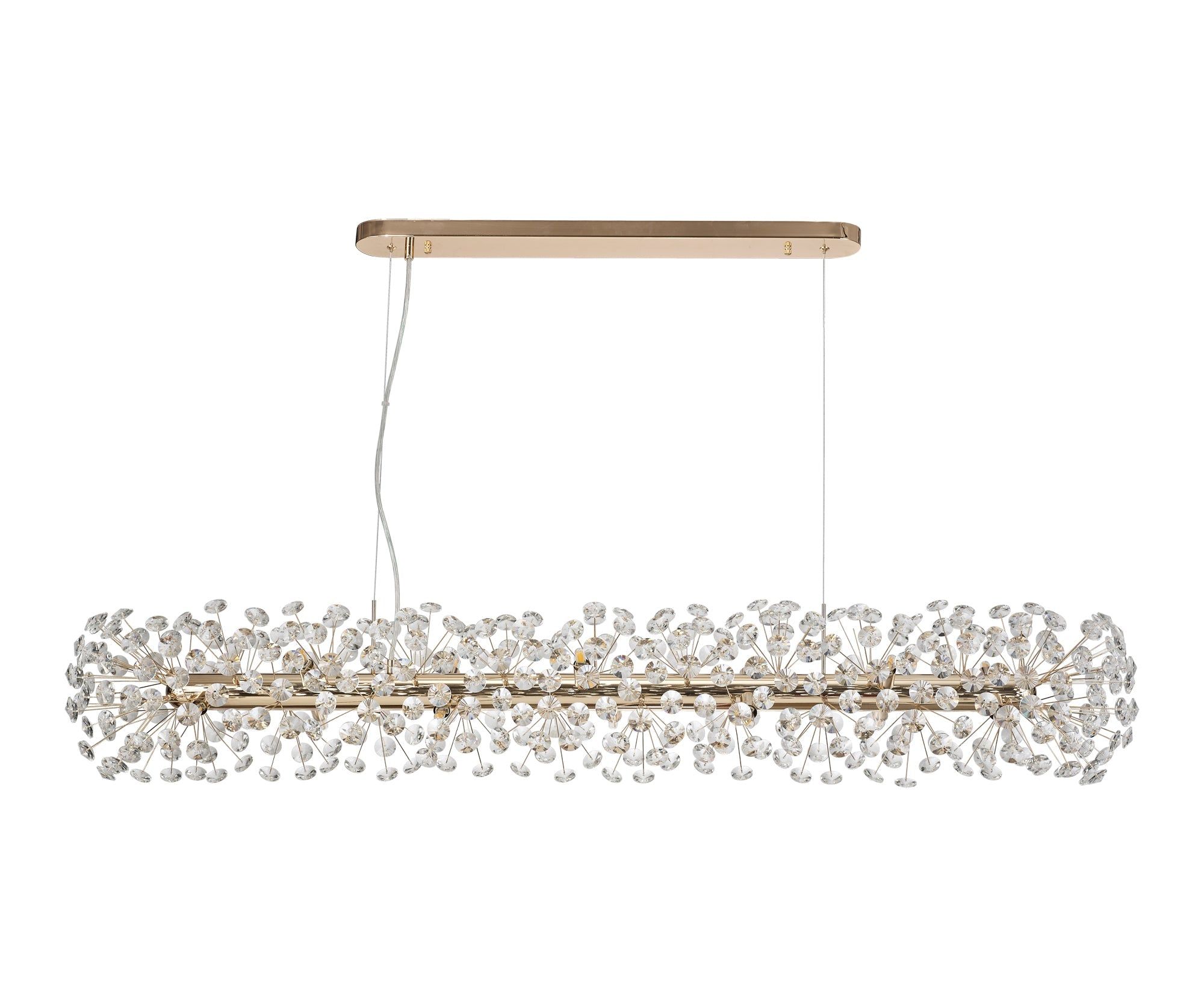 Bellagio Oblong Linear Pendant Light Fixture - 10/14 Light G9 Base in French Gold/Crystal or Chrome/Crystal - Perfect for Dining Room, Kitchen Island, or Entryway Lighting