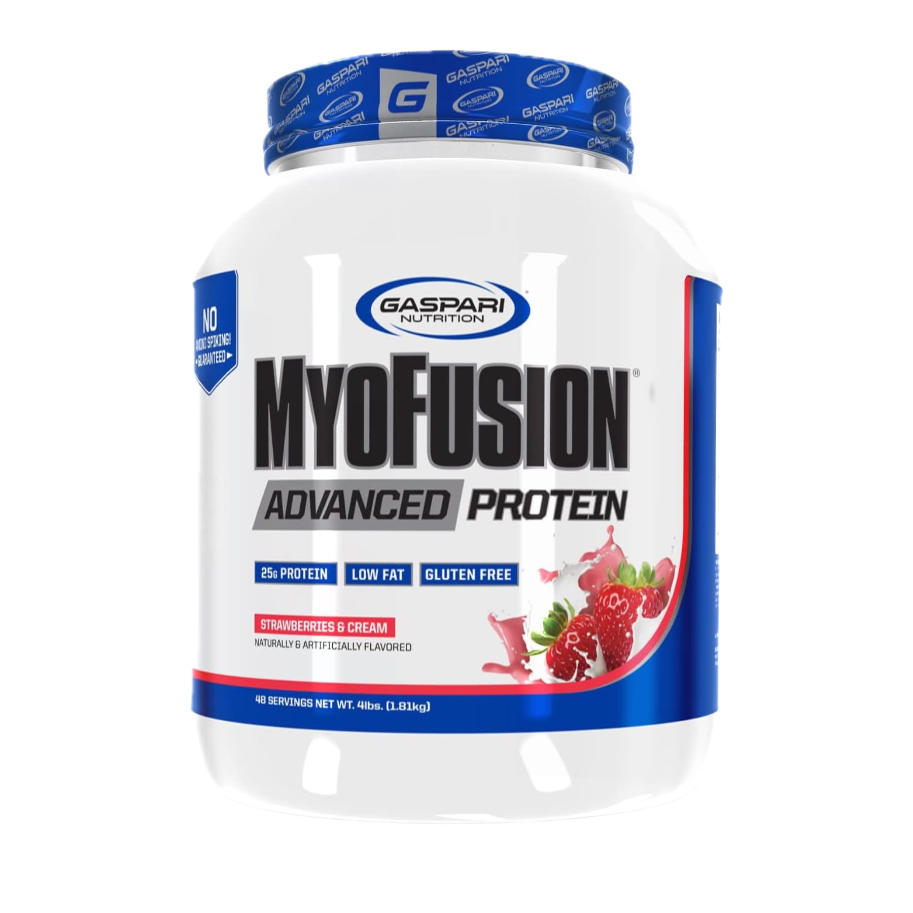 Gaspari Nutrition Myofusion Advanced Protein Powder - Whey, Casein & Isolate Protein Blend | Low Fat, Gluten Free Muscle Recovery Supplement (4lbs, Strawberries & Cream) for Post-Workout, Weight Management & Healthy Lifestyle
