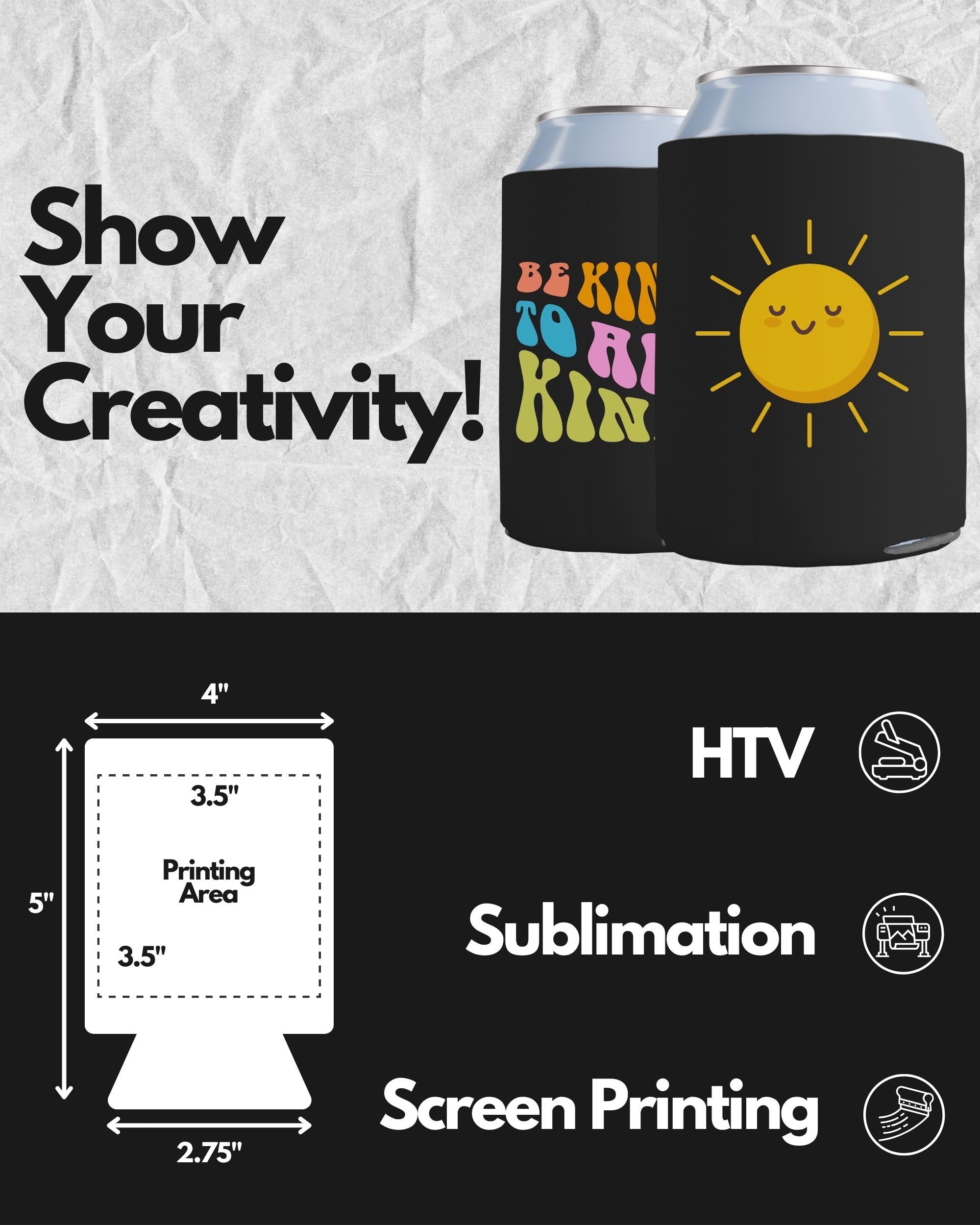 200 Pack Black Blank Can Cooler Sleeves - Customizable Sublimation Insulated Foam for Beer & Soda - Collapsible Drink Holder for 12oz & 16oz Cans - Perfect for Parties, BBQs, Tailgating & Outdoor Events