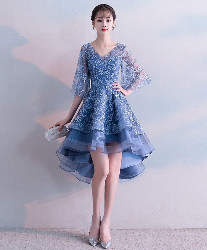 Elegant Blue V-Neck Lace Short Prom Dress for Homecoming | Formal Evening Gown for Parties, Dances & Special Occasions
