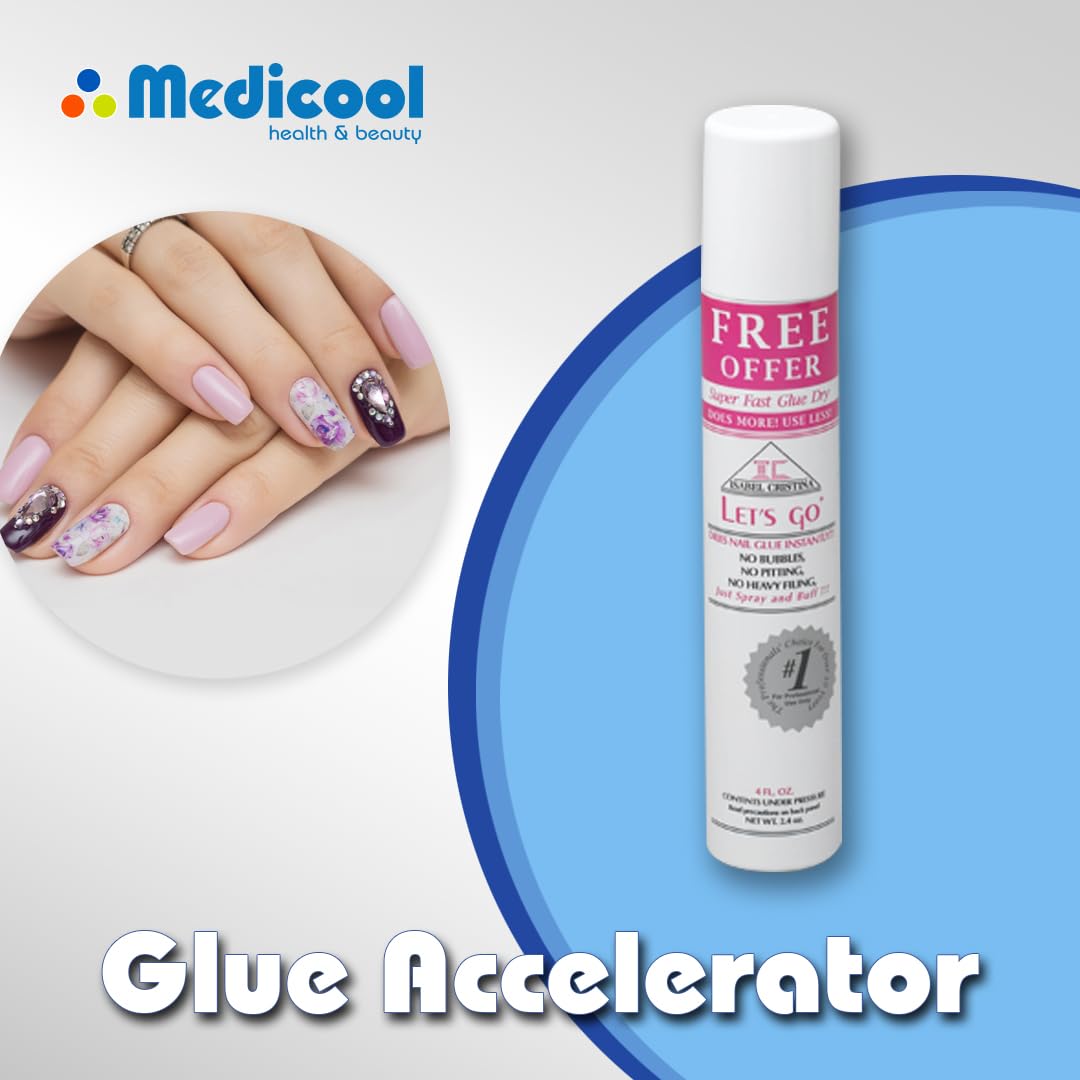 Medicool Nail Glue Accelerator for Acrylic Nails - Fast Drying Bonding Solution (12 Pack) | Perfect for Salon Professionals & DIY Manicures at Home