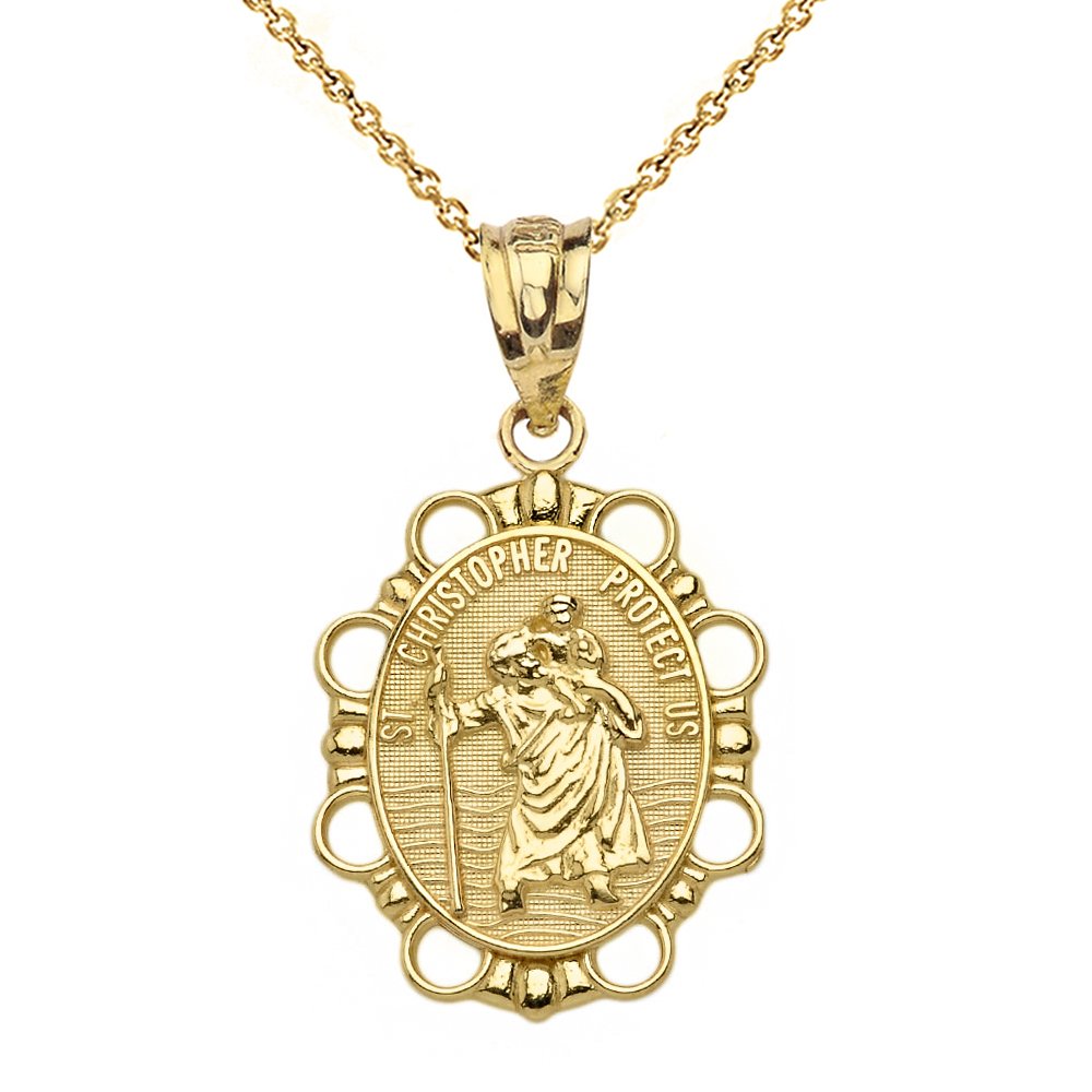 10K Solid Yellow Gold St. Christopher Medal Necklace - Catholic Charm for Traveler Protection & Blessings - Perfect for Gifts, Baptism, First Communion & Daily Wear