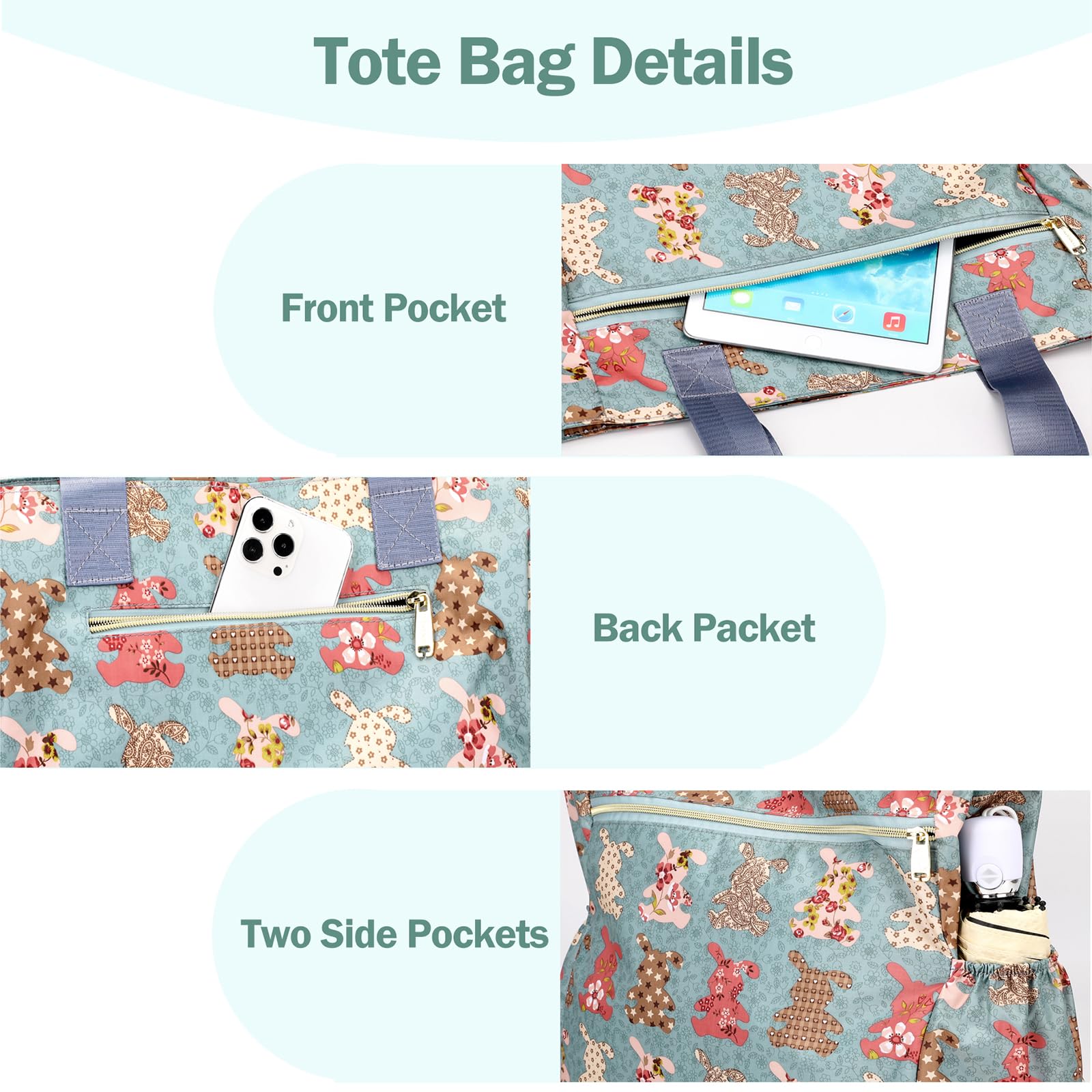 Stylish Large Nylon Tote Bag for Women - Floral Print Shoulder Handbag with Top Handle, Perfect for Work, Travel & Everyday Use