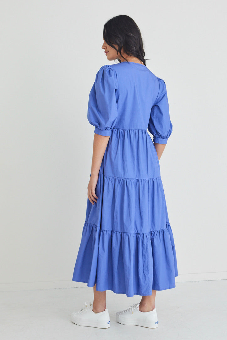 Clarity Periwinkle Puff Sleeve Tiered Maxi Dress for Women - Elegant Summer Beach Wedding Party Dress
