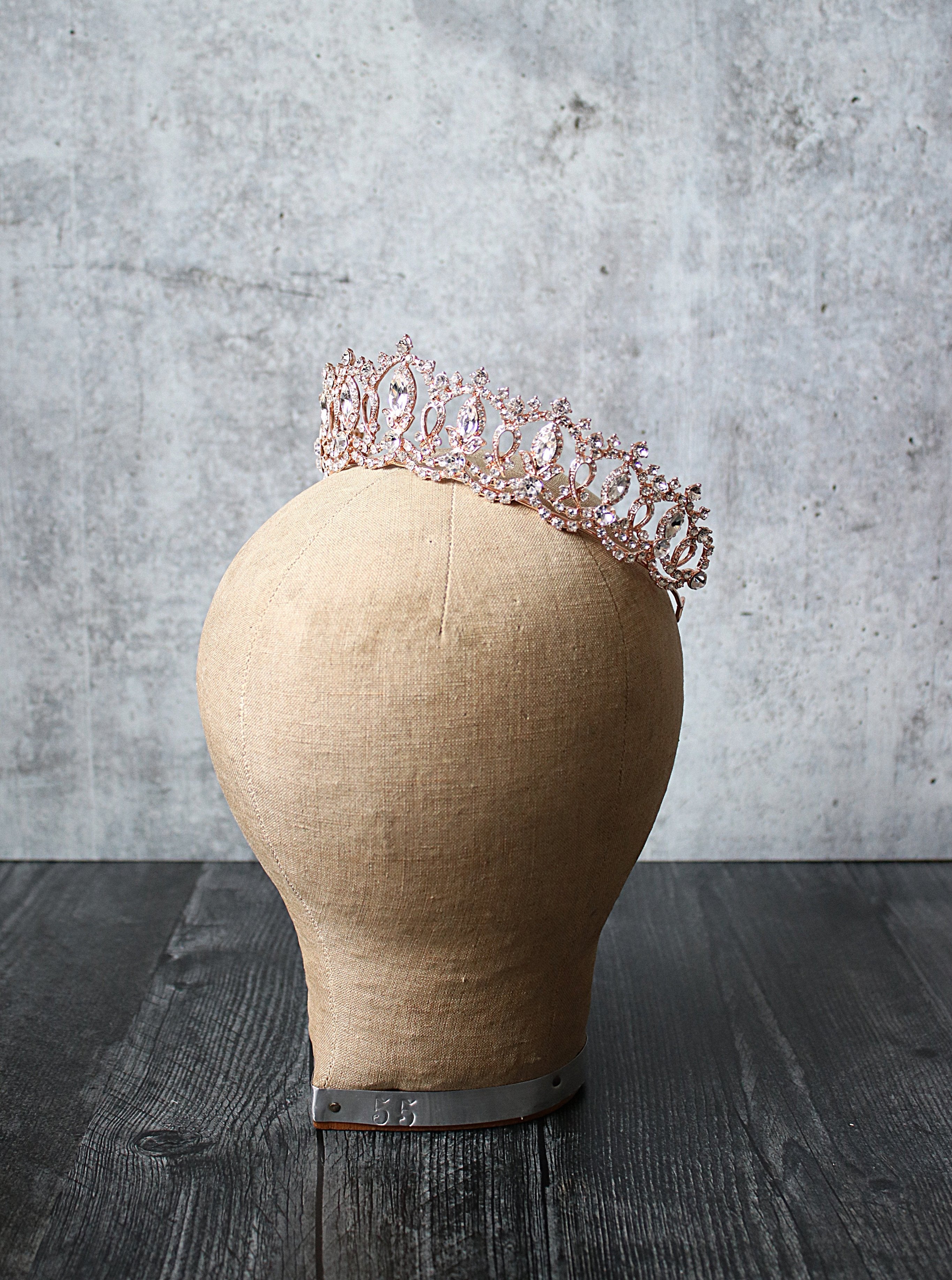 GRAND SERENA Rose Gold Tiara with Swarovski Crystals - Elegant Bridal Crown for Weddings, Prom, Quinceañera & Special Occasions