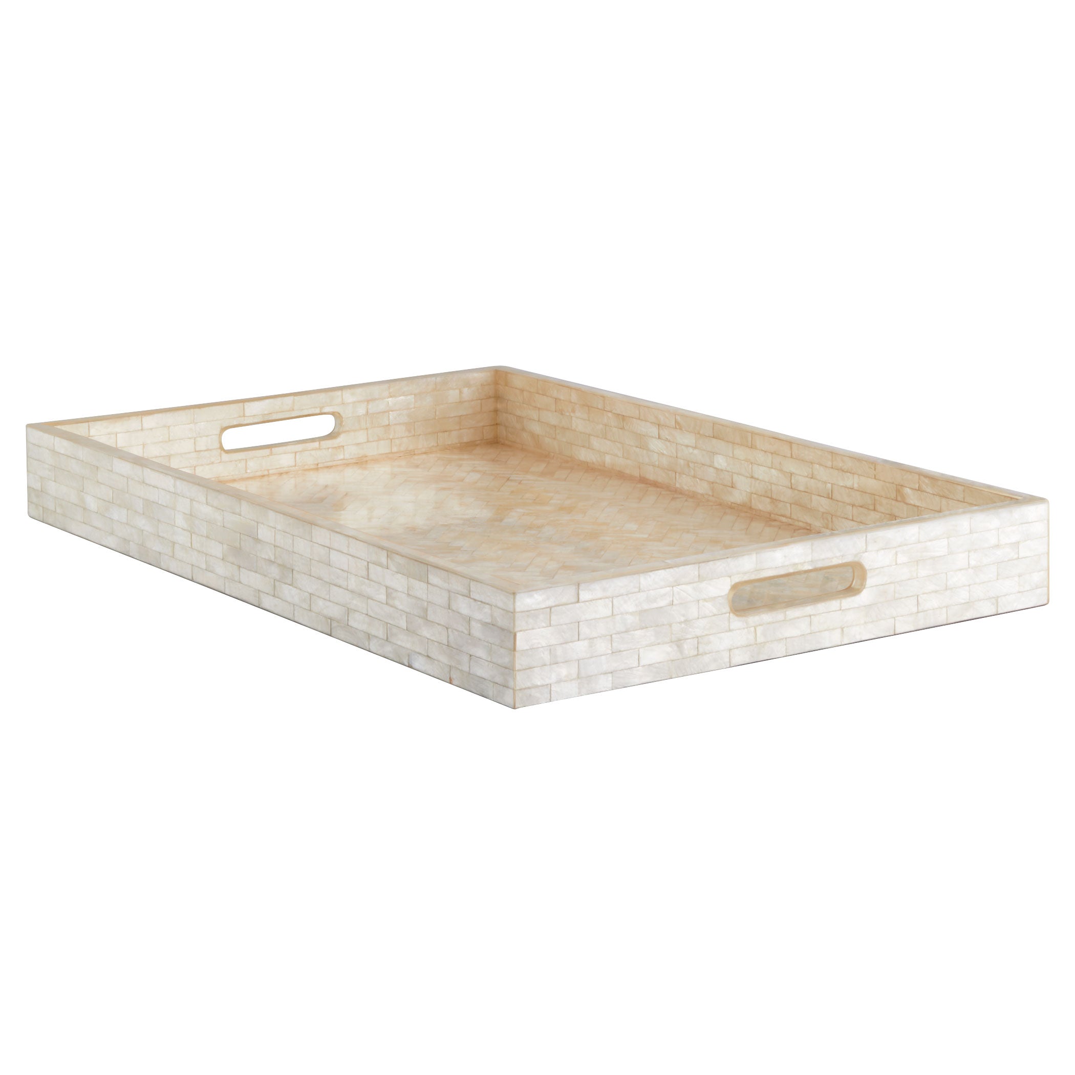 Cyan Design 11679 Triton Rectangle Serving Tray - Pearl White - Large Size - Elegant Home Decor for Dining, Entertaining & Gift Giving