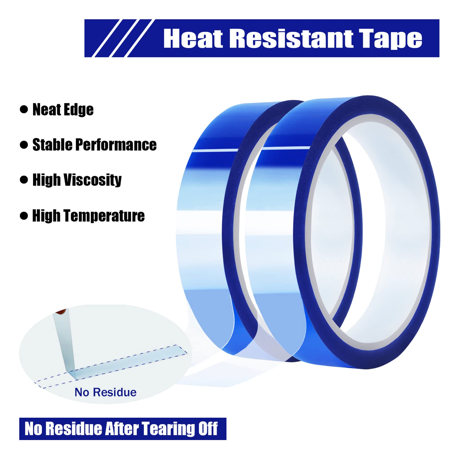 2 Rolls 20mm x 33m (108ft) High Temperature Heat Resistant Tape - Blue Heat Transfer Tape for Sublimation Press, Vinyl HTV, No Residue - Perfect for T-Shirt Printing, DIY Crafts & Heat Press Projects
