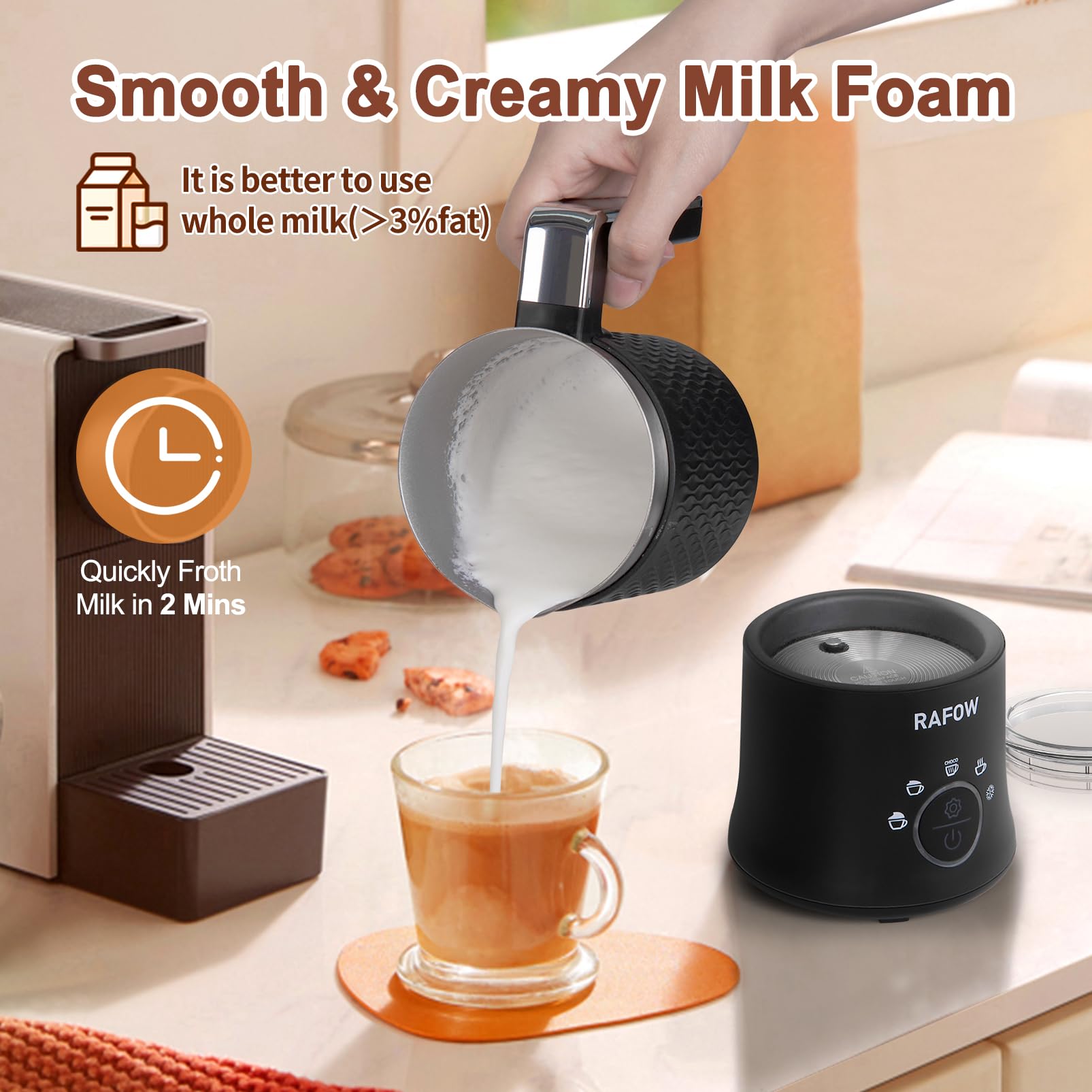 5-in-1 Electric Milk Frother & Steamer - 11.8oz Automatic Hot & Cold Foam Maker, Milk Warmer for Coffee, Latte, Cappuccino & Hot Chocolate - Dishwasher Safe, Quiet Operation - Perfect for Home Kitchen, Office & Coffee Shops