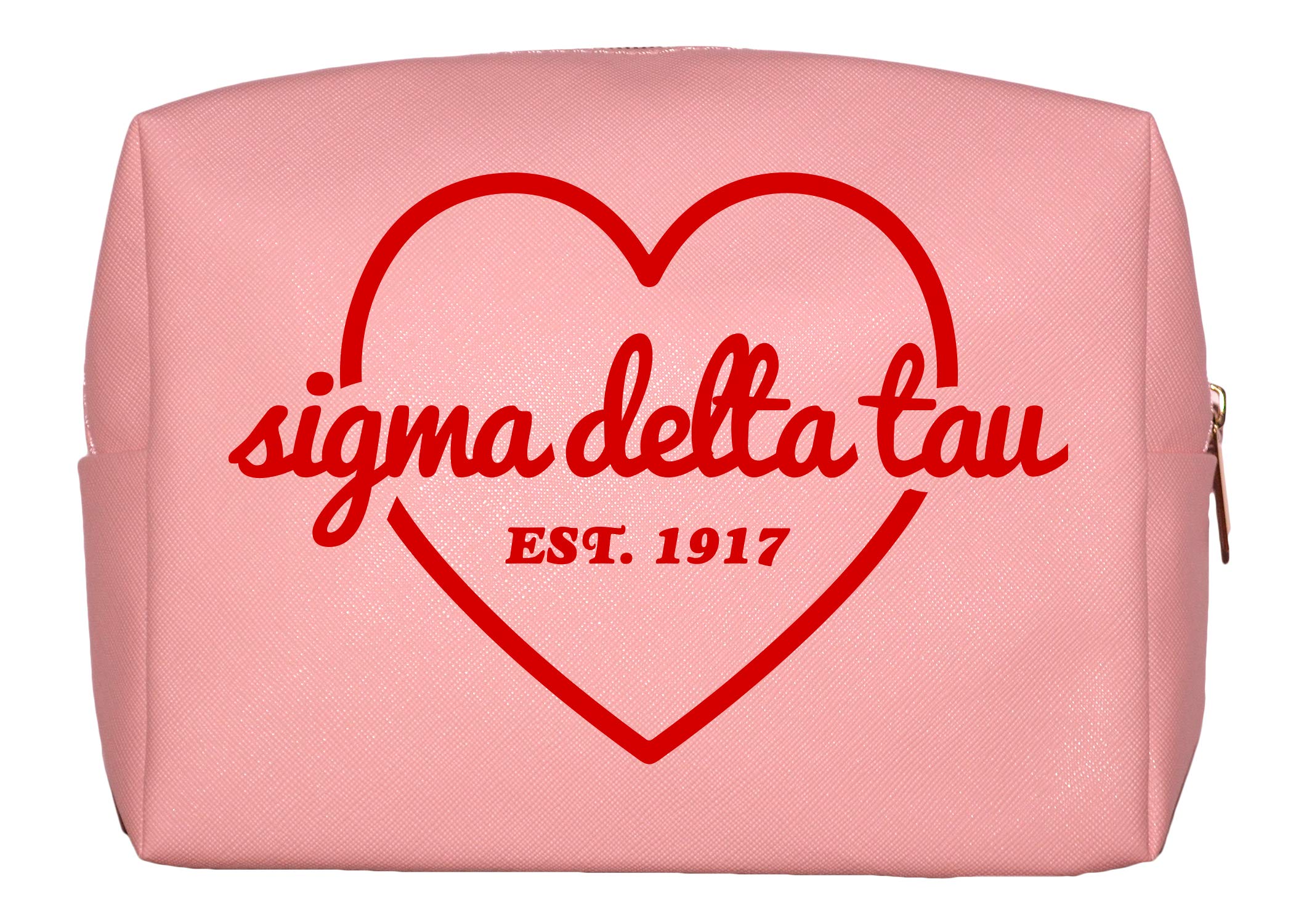 Sigma Delta Tau Sorority Makeup Bag - Waterproof PU Leather Cosmetic Travel Organizer with Licensed Design & Zipper Closure | Perfect Sorority Gifts for Women, College Essentials, Bridal Shower Favors, and Travel Accessories