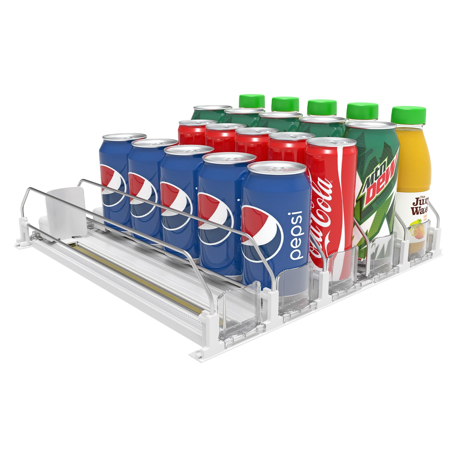 Adjustable Self-Pushing Soda Can Dispenser for Refrigerator - Automatic Glide Drink Organizer for Fridge (White 410-5) - Perfect for Organizing Cans, Bottles & Beverages in Home, Office or Party Use