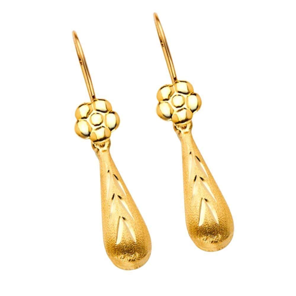 14K Yellow Gold Tear Drop Flower Dangle Earrings for Women - Elegant Everyday Jewelry for Casual Wear, Date Night & Special Occasions