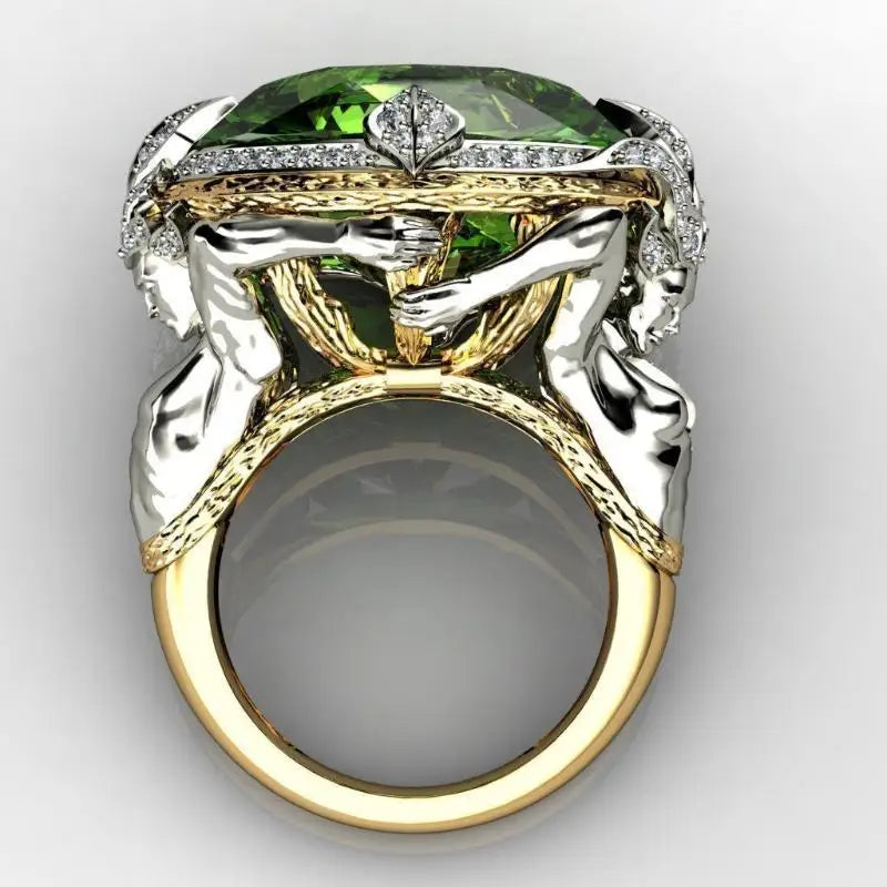 Emerald Gemstone Ring for Women - 14K Gold Plated Sterling Silver Engagement Wedding Gift - Perfect for Bridal, Anniversary & Special Occasions