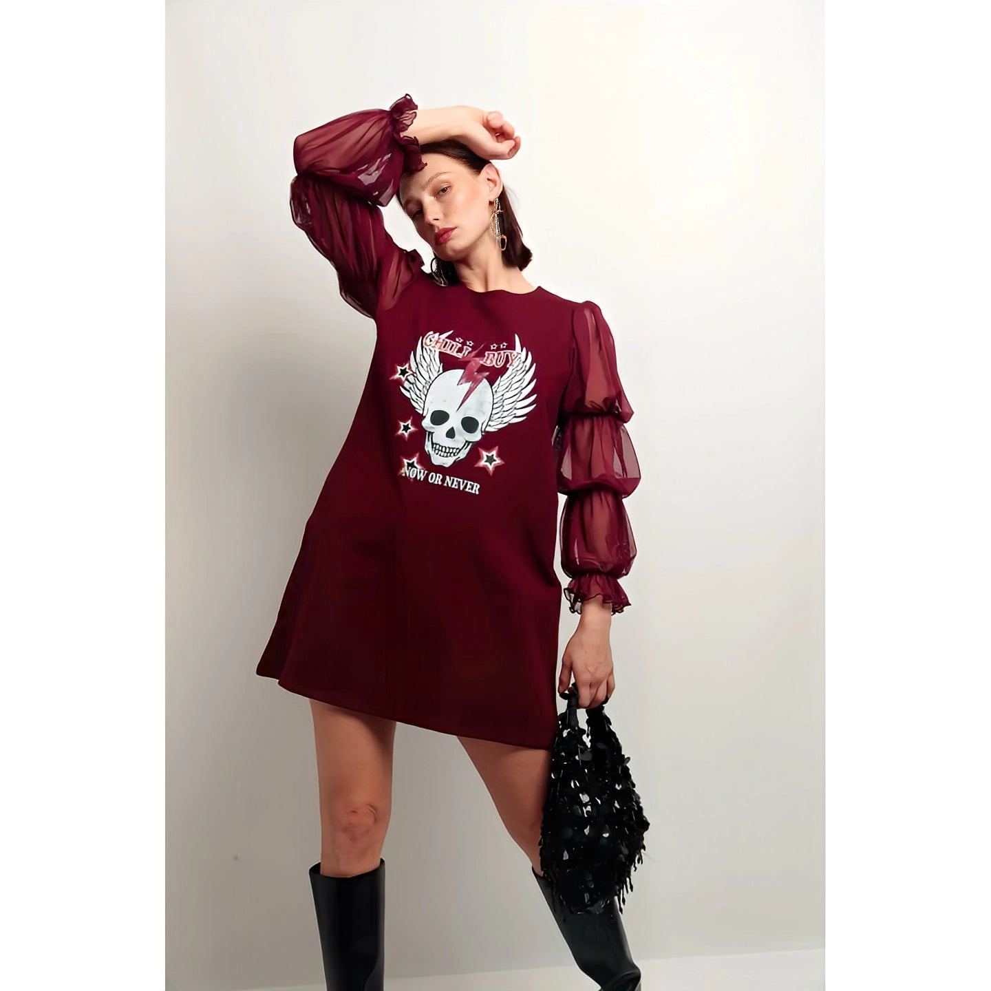 Elegant Ruffled Skull Robe - Gothic Fashion for Women | Perfect for Halloween, Cosplay, and Themed Parties