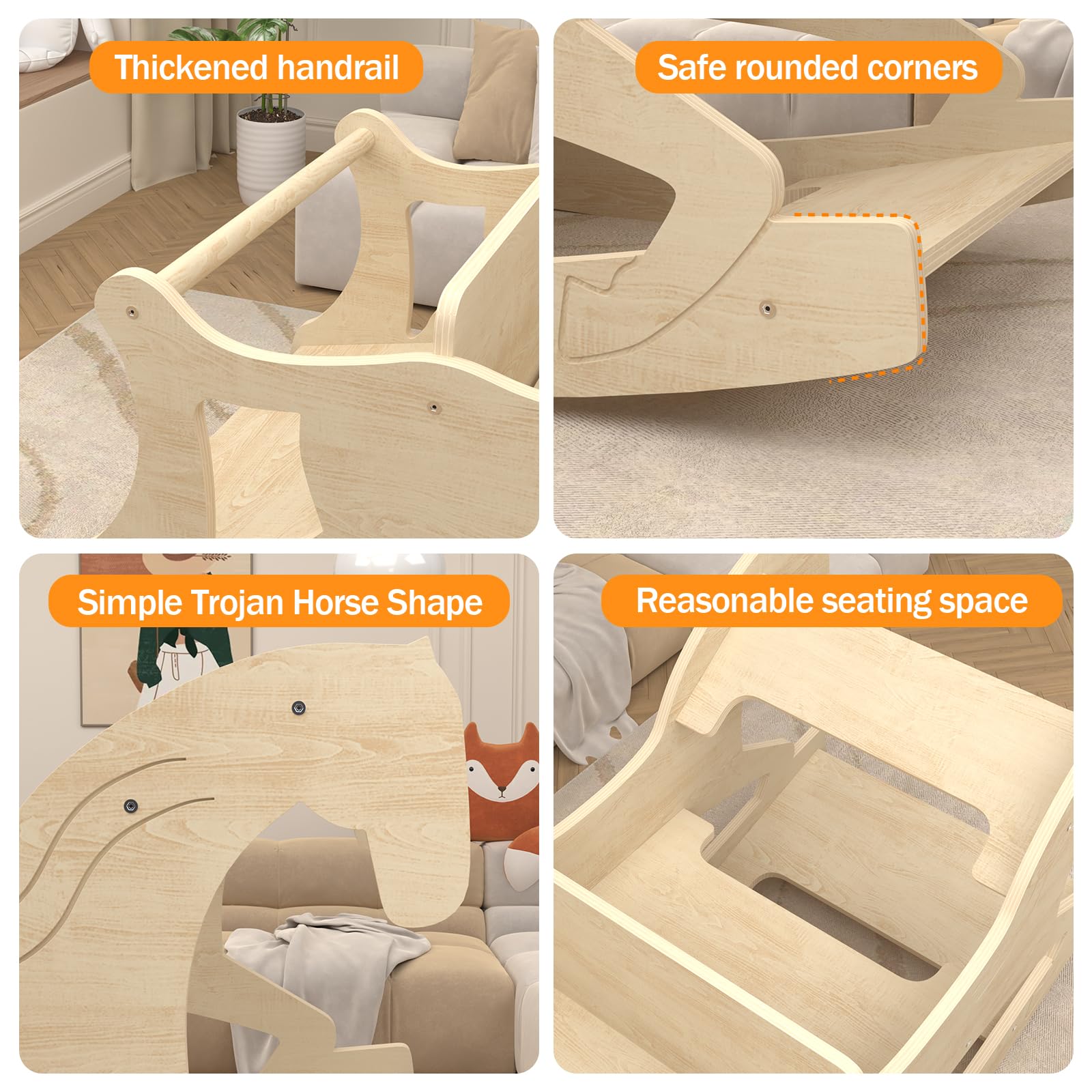 **Montessori Wooden Rocking Horse for Toddlers - 2-in-1 Baby Rocking Toy & Weaning Table Chair Set - Natural Wood Nursery Furniture for Playroom, Living Room & Kitchen - Safe & Educational Toddler Rocker**    *(Perfect for Montessori Learning, Indoor Play, and Transitioning to Solid Foods)*