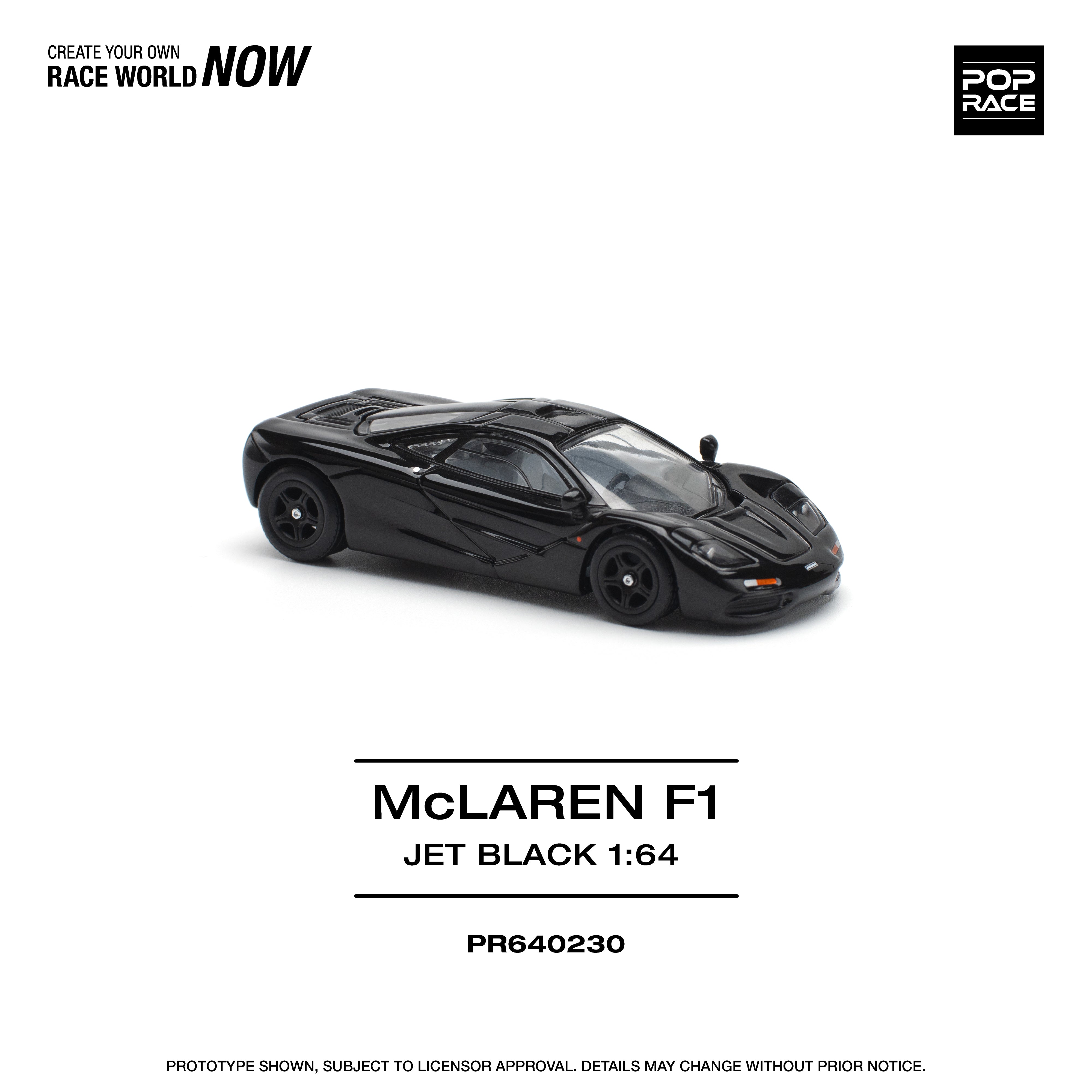 **PREORDER Pop Race 1:64 McLaren F1 Diecast Model Car in Jet Black - Collectible Racing Toy for Display & Gifts**