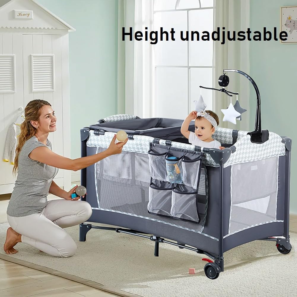 SIMPLGIRL 4-in-1 Baby Bassinet Bedside Sleeper with Mattress, Toys & Music Box - Foldable Playard for Newborns - Perfect for Nursery, Bedroom & Travel