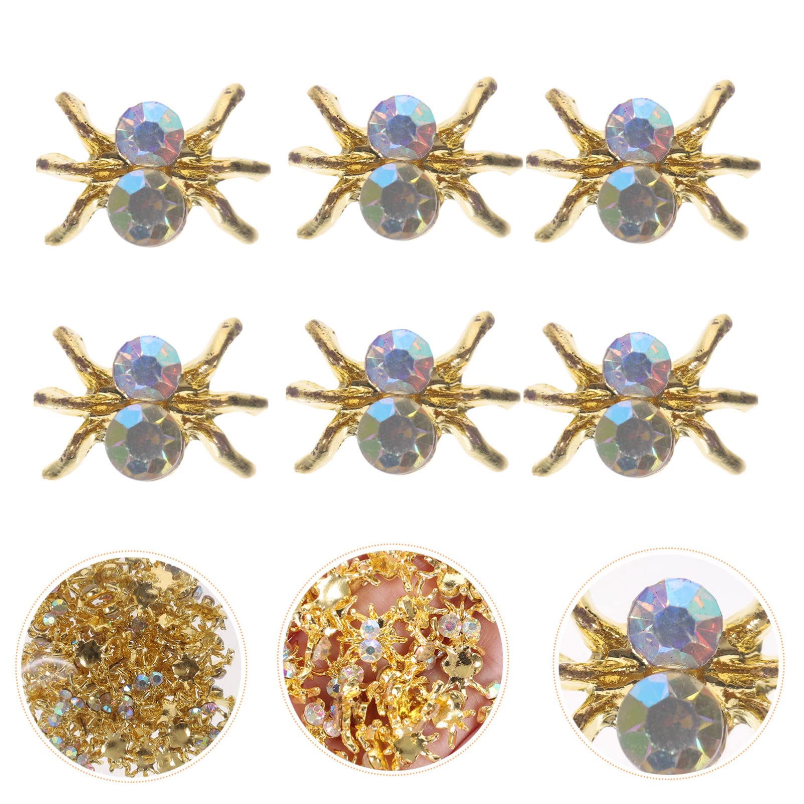 SHERCHPRY 100Pcs 3D Spider Nail Charms - Golden Nail Art Rhinestones for Halloween, Gothic Manicure Decorations, Women's Nail Accessories for Party, Cosplay & Special Occasions