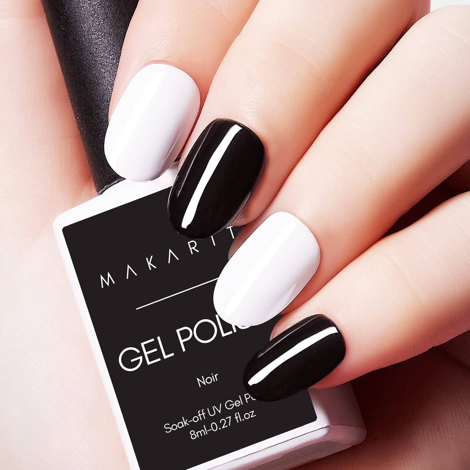 Makartt Black & White Soak Off Gel Nail Polish Kit with Nail Stand - Professional Nail Practice Set for DIY Manicures, Salon Training, and Home Nail Art