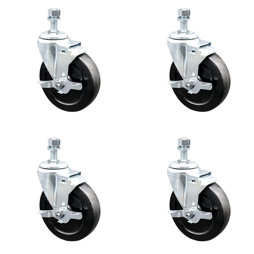 4-Pack Heavy Duty Hard Rubber Swivel Casters with 5