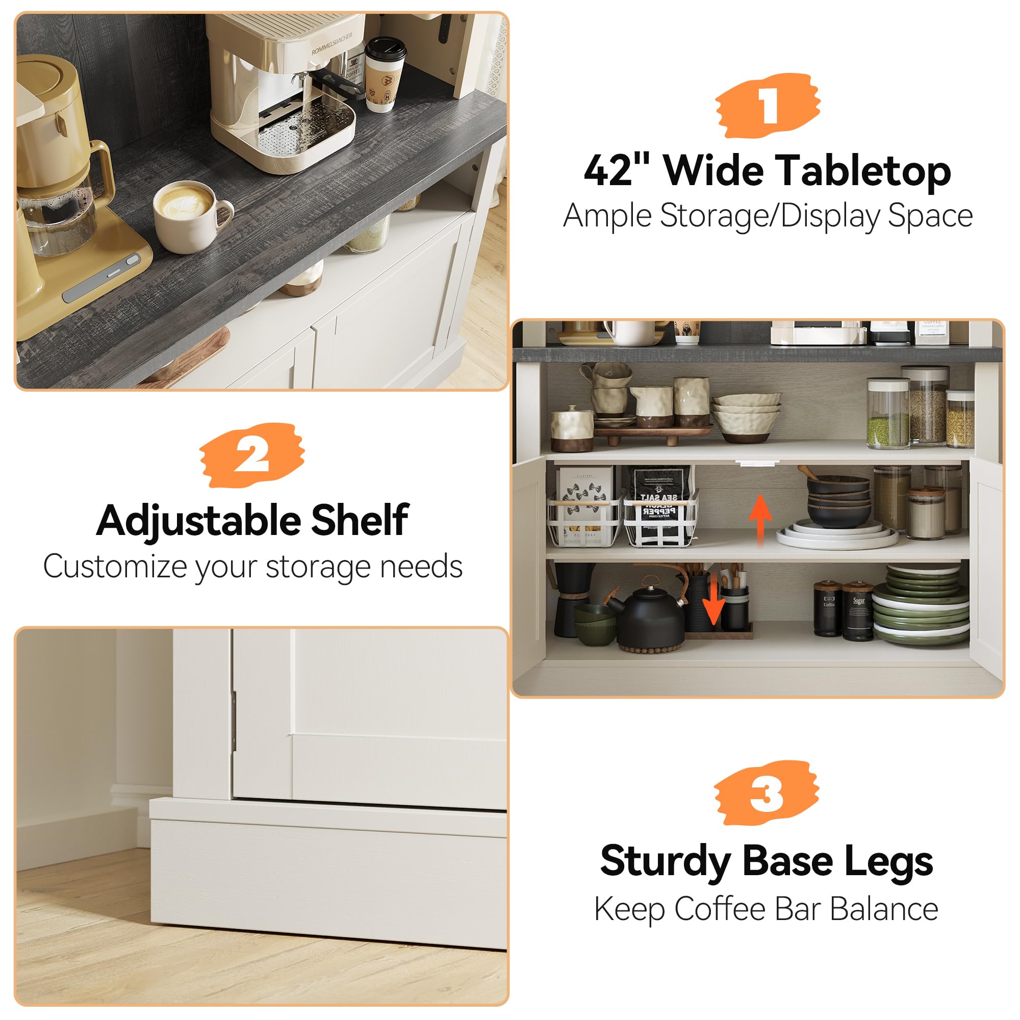 Farmhouse Coffee Bar Cabinet with Storage - 72