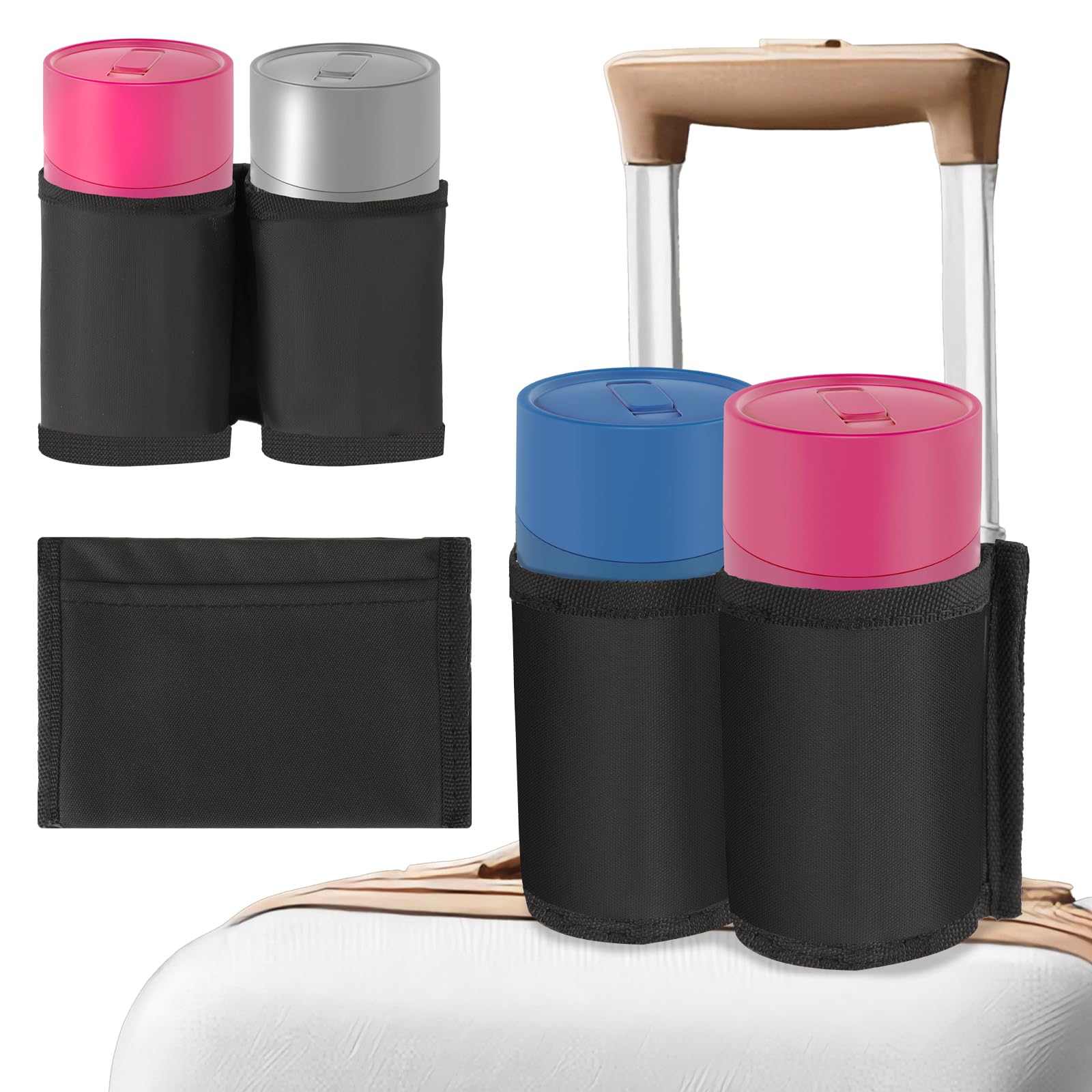 Black Travel Cup Holder for Luggage - Suitcase Drink Caddy with Secure Grip, Ideal for Flight Attendants & Business Travelers - Perfect for Airports, Hotels, and Commuting